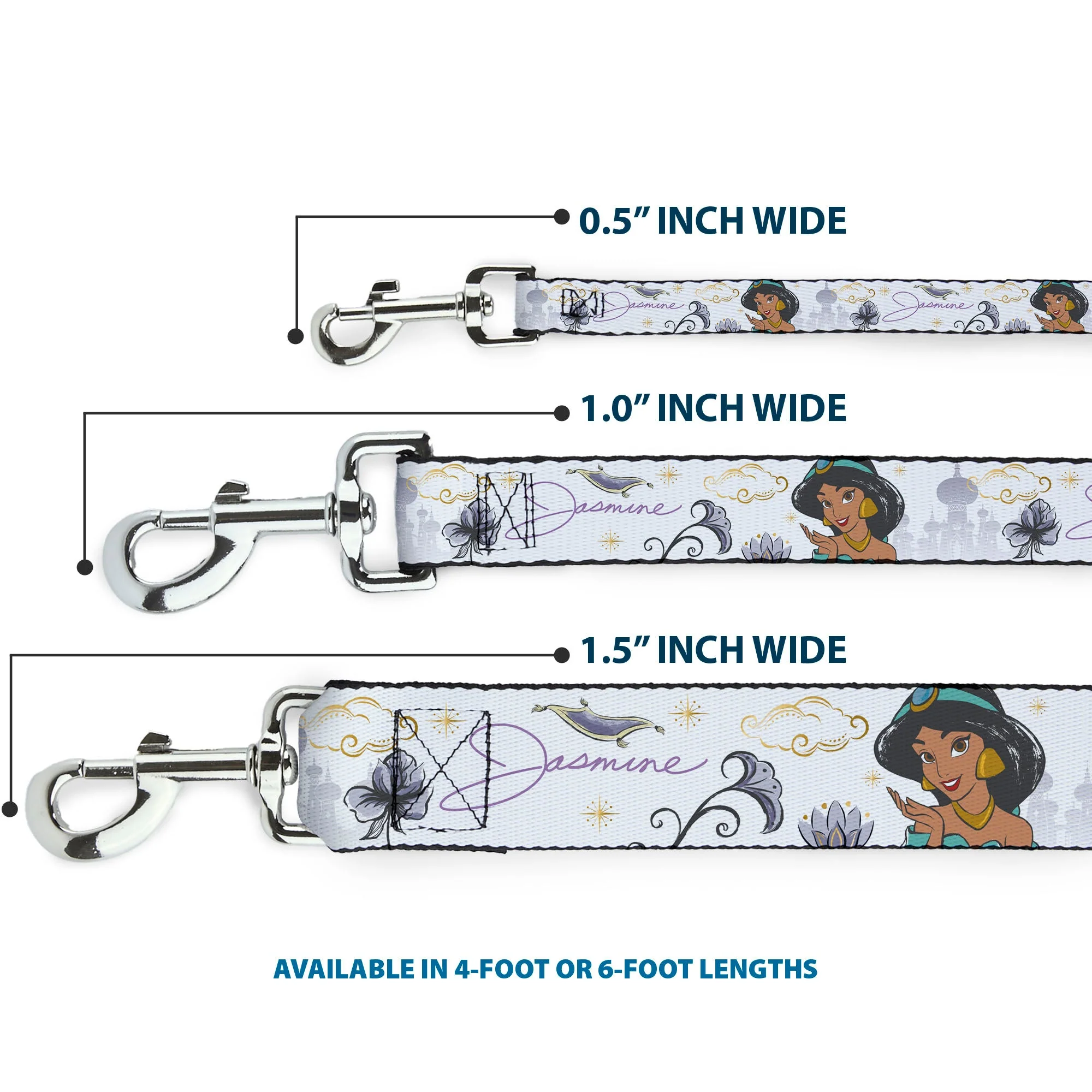 Dog Leash - Aladdin Jasmine Palace Pose with Script and Flowers White/Purples - Image 3