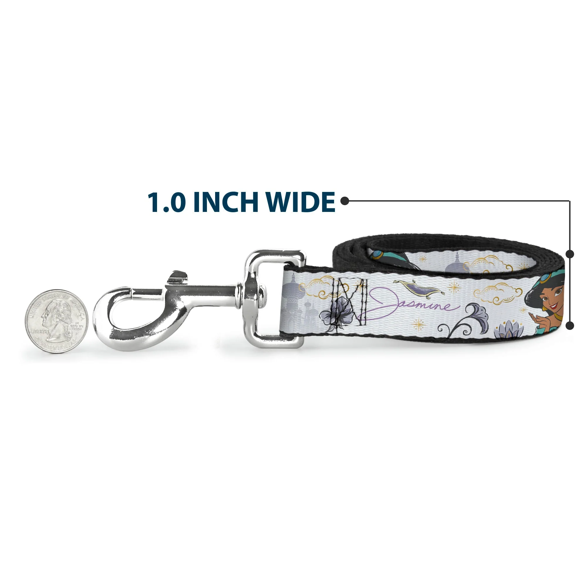 Dog Leash - Aladdin Jasmine Palace Pose with Script and Flowers White/Purples - Image 5