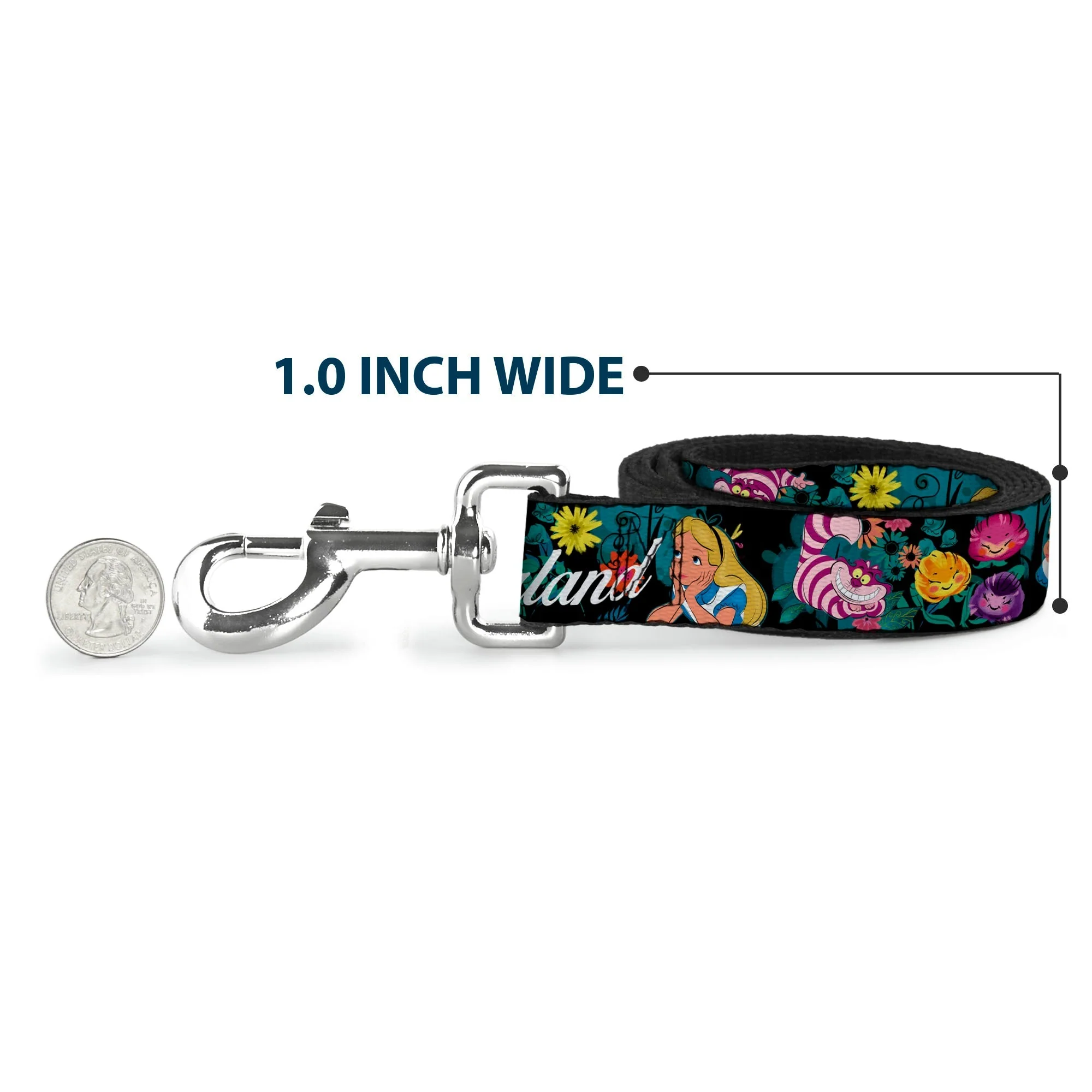 Dog Leash - Alice/Cheshire Cat/Flowers Poses2/FOLLOW ME TO WONDERLAND Black/Multi Color/White - Image 5