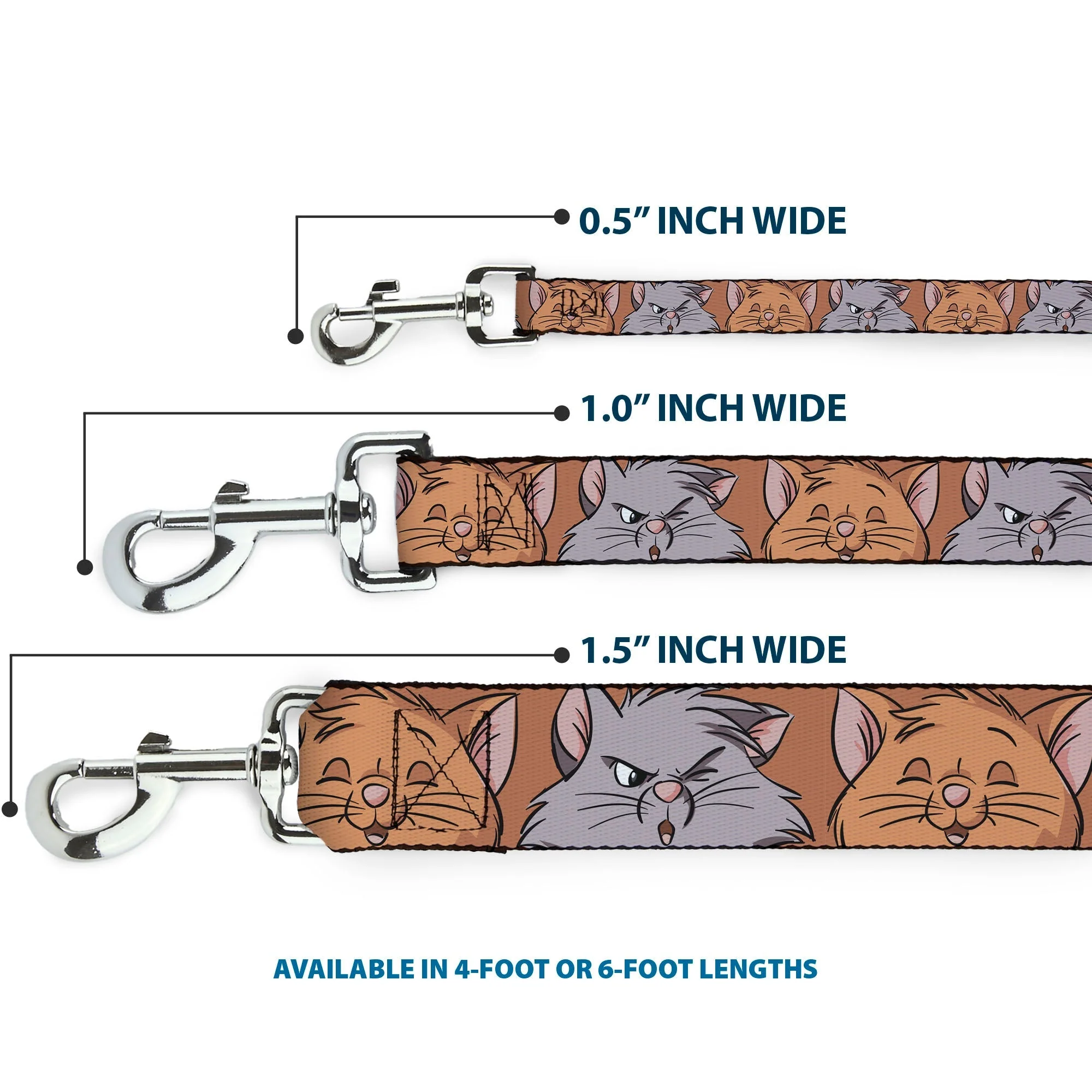Dog Leash - Aristocats Toulouse and Berlioz Close-Up Faces Orange - Image 3
