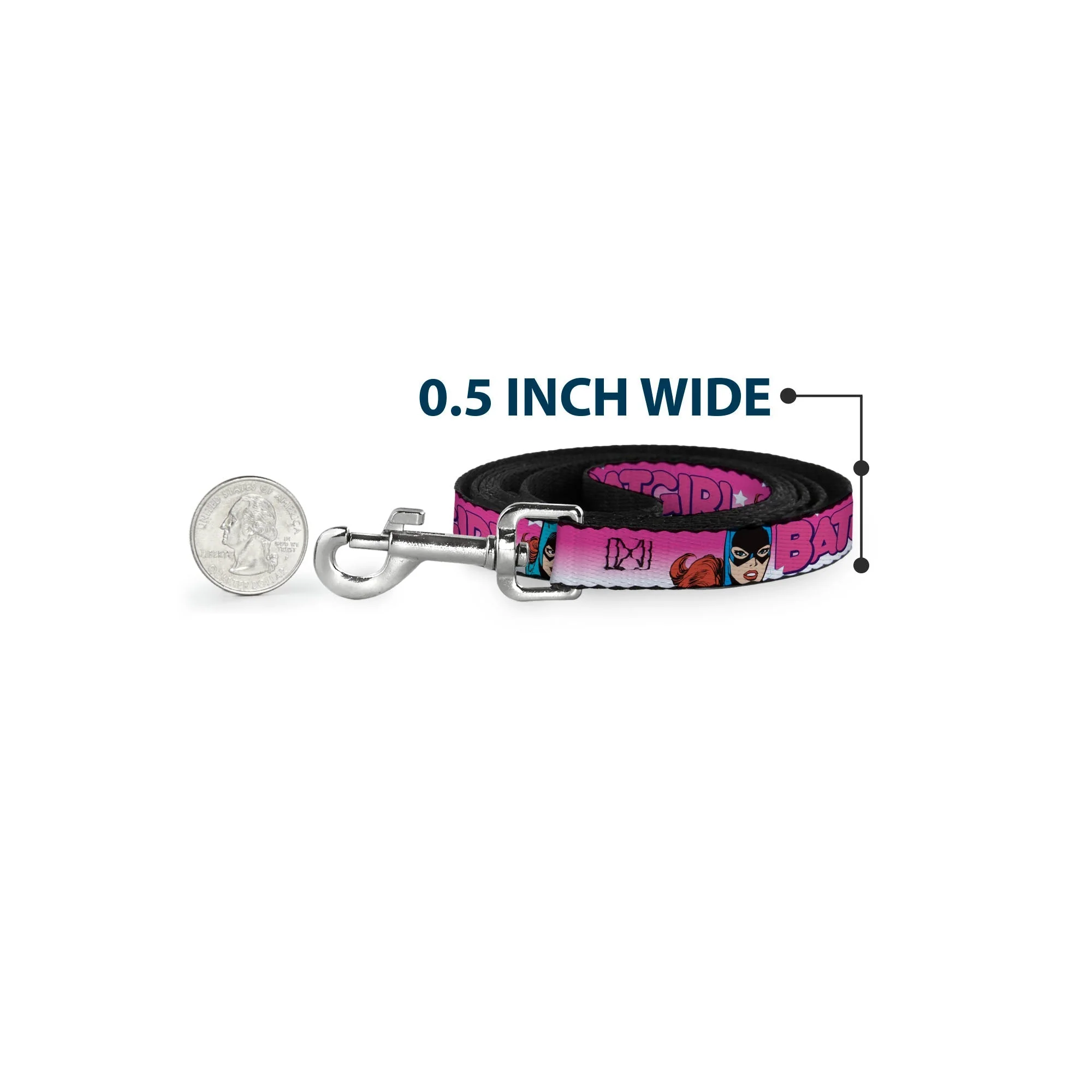 Dog Leash - BATGIRL Bubble Letters w/Stars Pink/White - Image 4