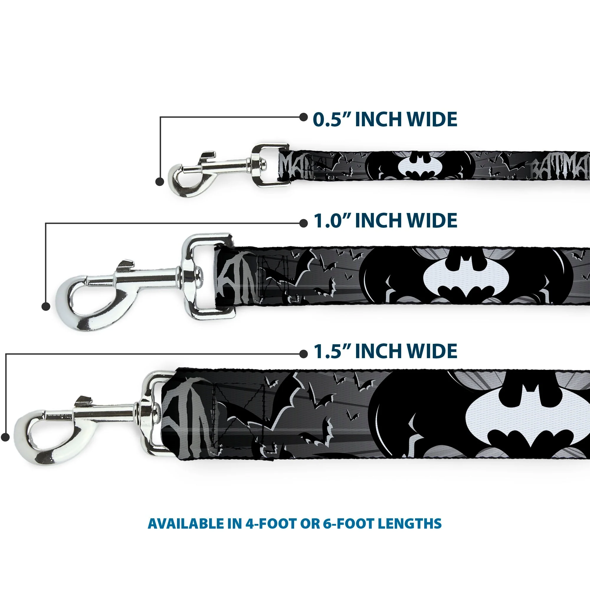 Dog Leash - BATMAN w/Bat Signals & Flying Bats Black/White - Image 3