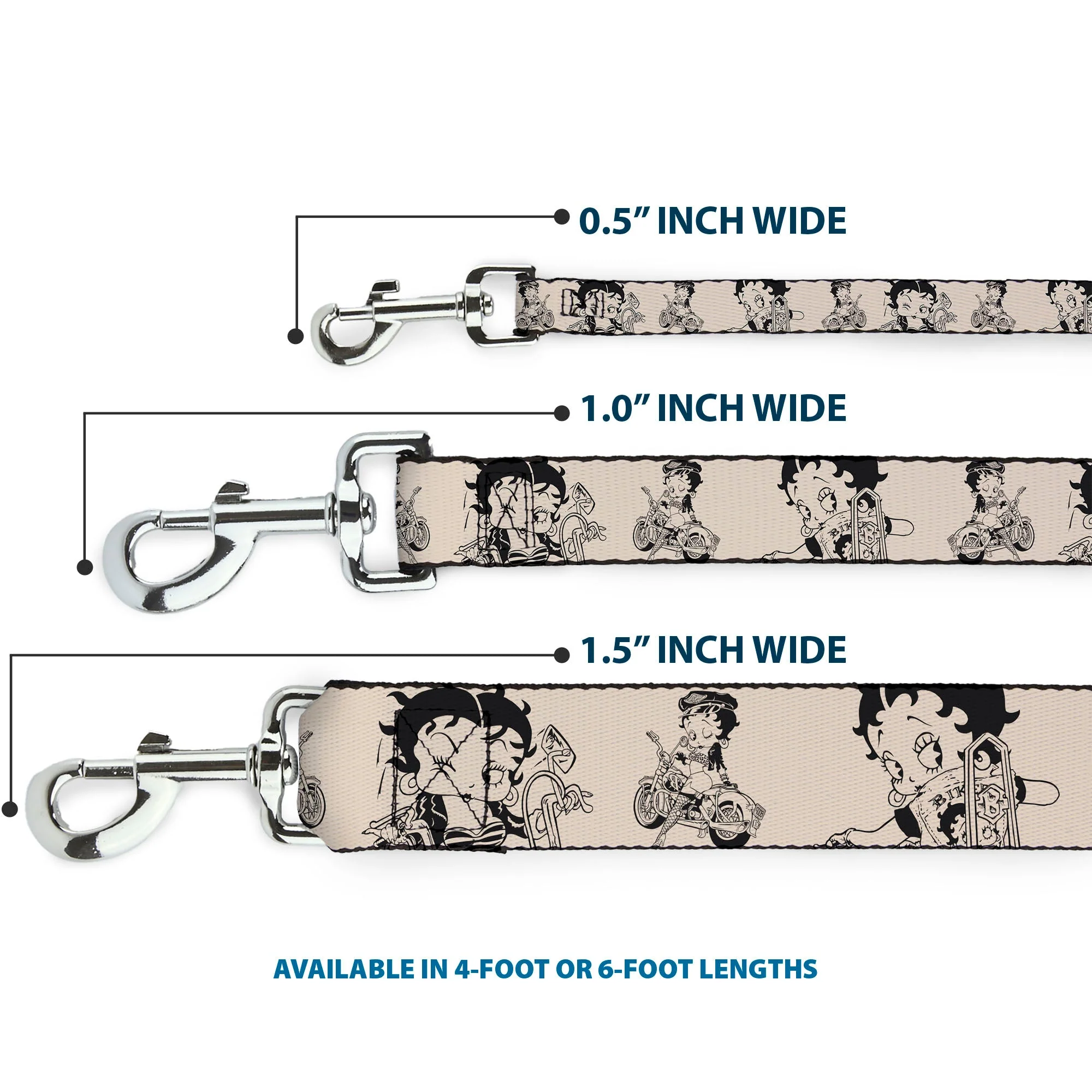 Dog Leash - Betty Boop Biker Betty Poses Beige/Black - Image 3