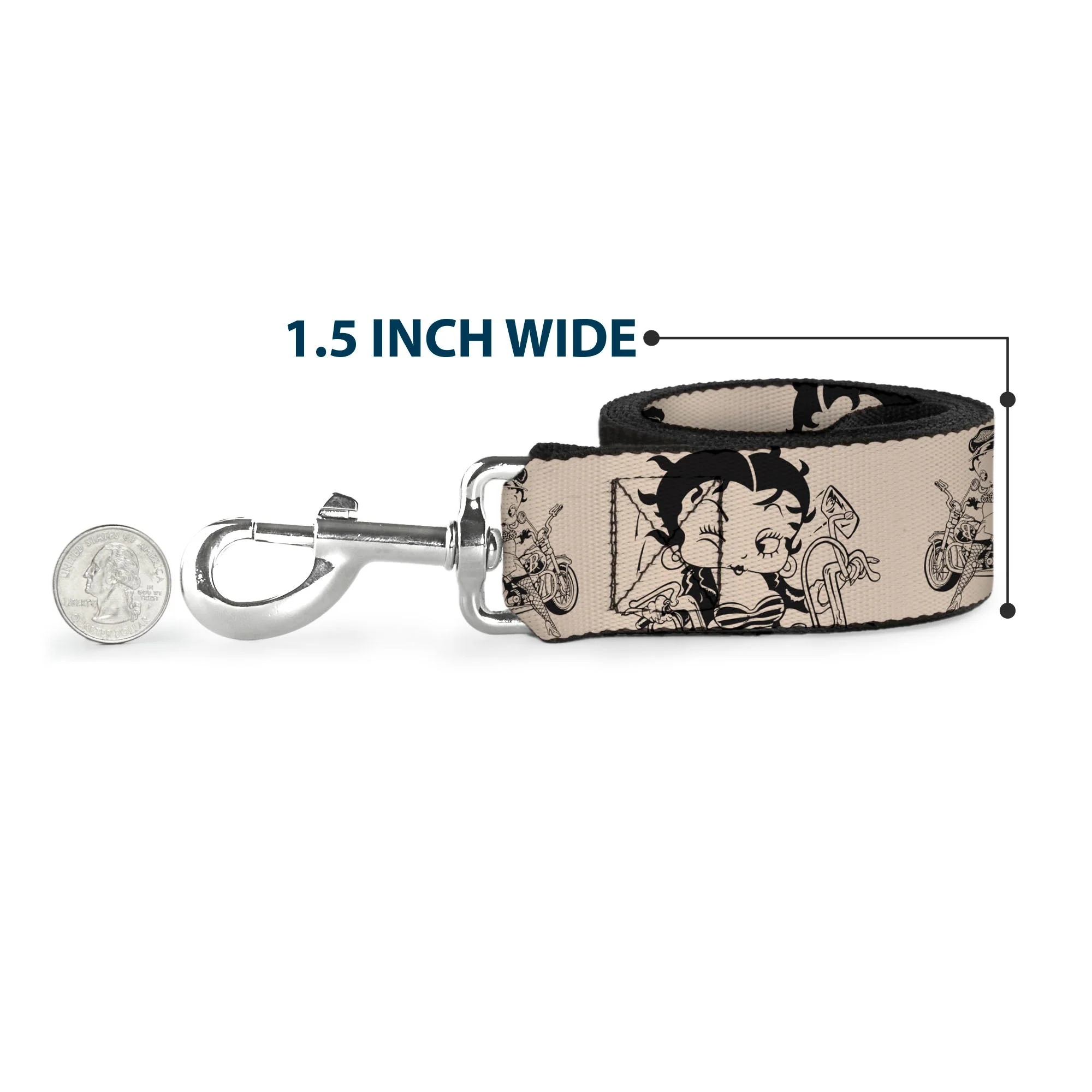 Dog Leash - Betty Boop Biker Betty Poses Beige/Black - Image 6