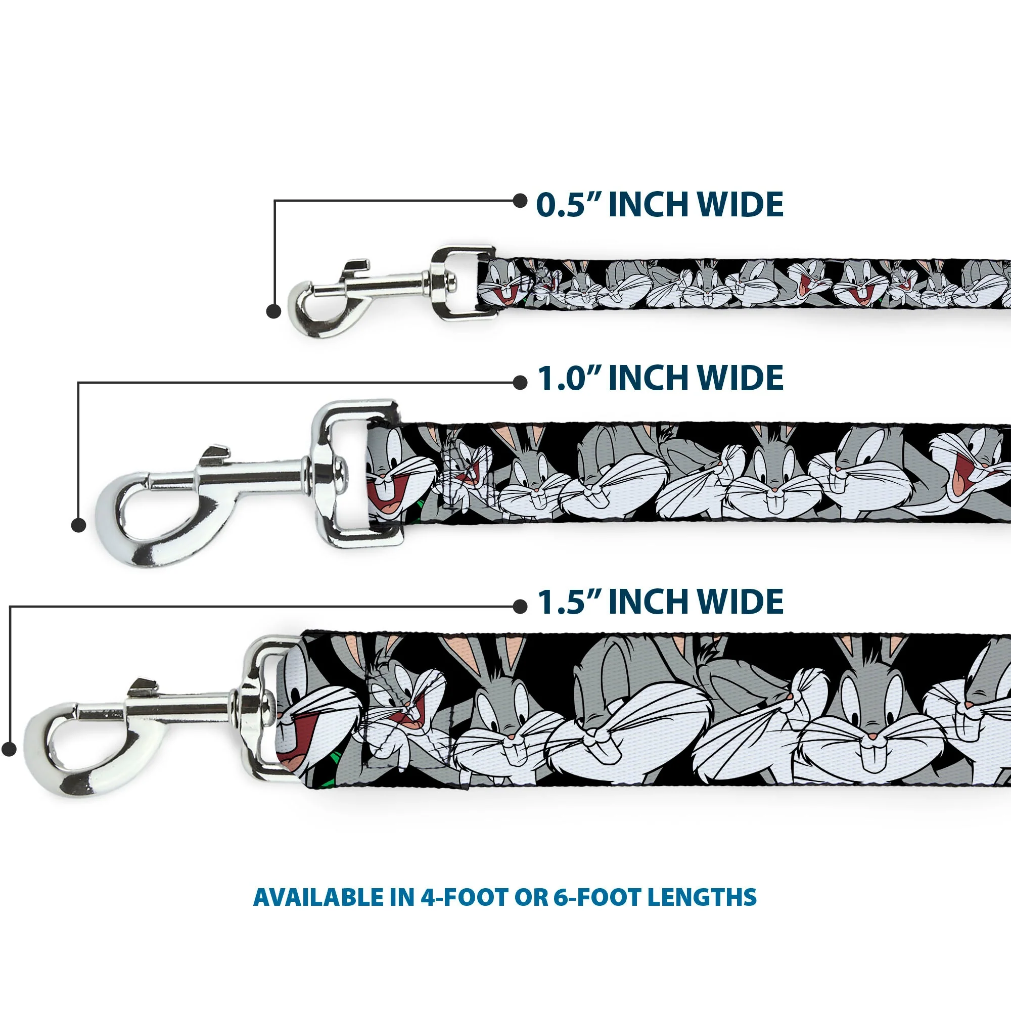 Dog Leash - Bugs Bunny CLOSE-UP Poses Black - Image 3