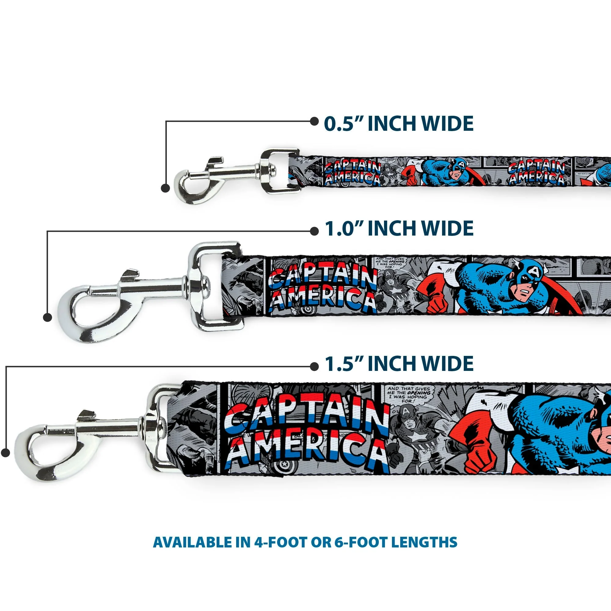 Dog Leash - CAPTAIN AMERICA 2-Poses/Comic Blocks Grays/Red/White/Blue - Image 3