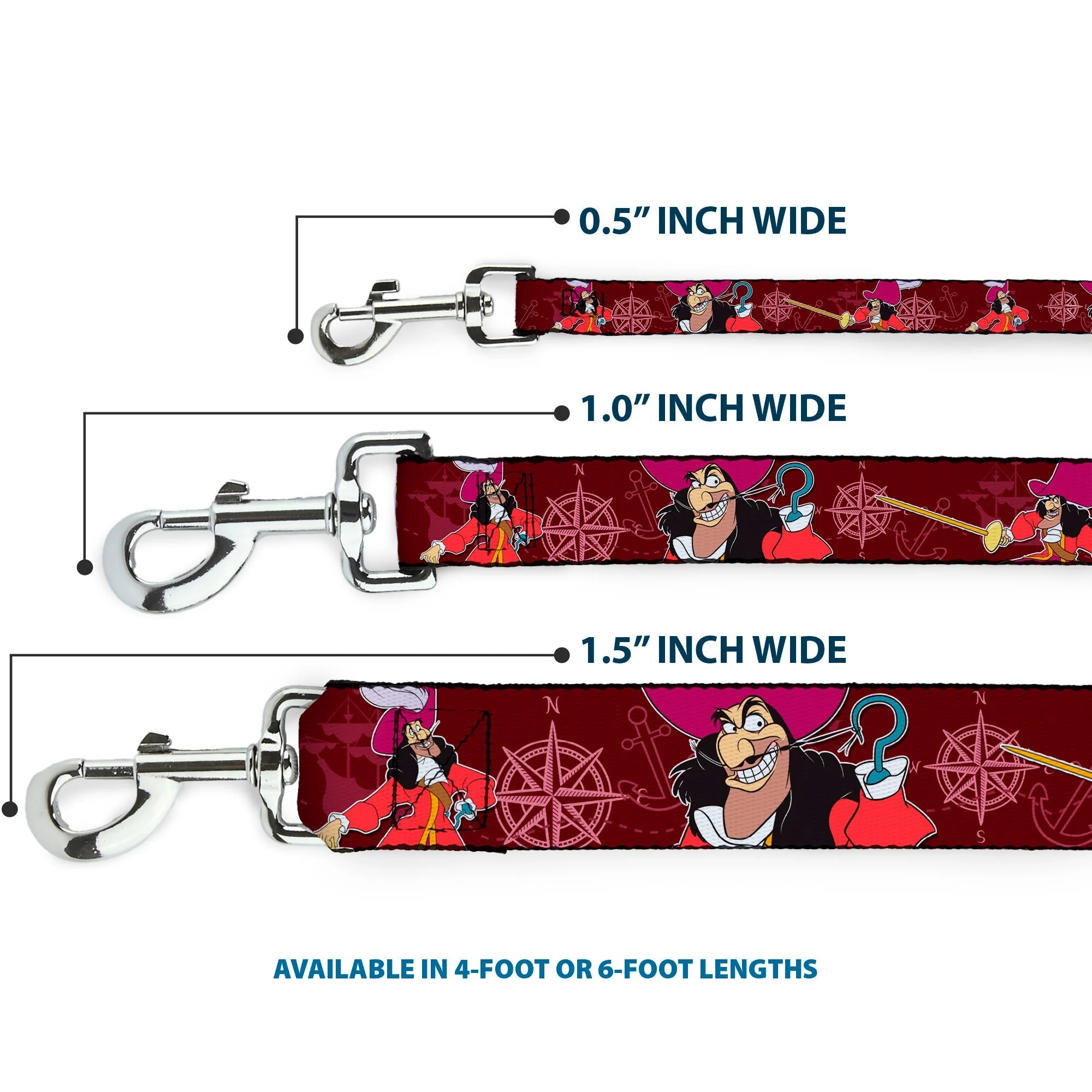 Dog Leash - Captain Hook Poses/Nautical Elements Burgundy - Image 3