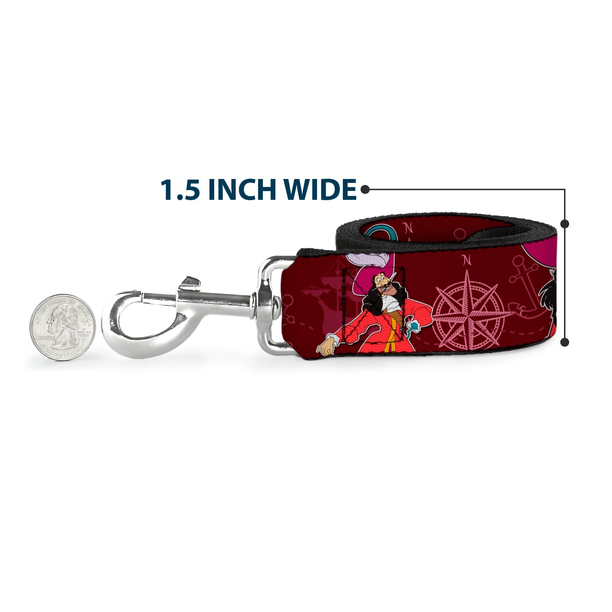Dog Leash - Captain Hook Poses/Nautical Elements Burgundy - Image 6