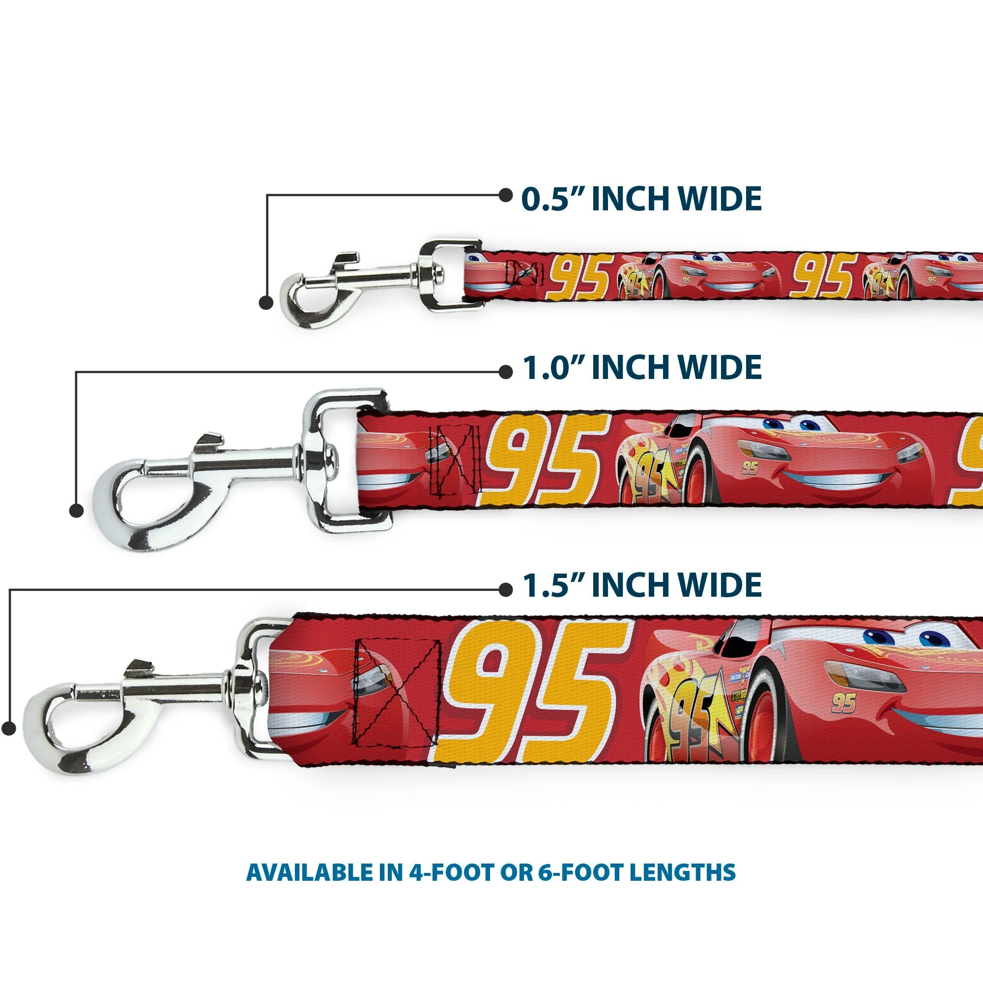 Dog Leash - Cars Lightning McQueen Smiling Pose/95 Reds/White/Orange - Image 3