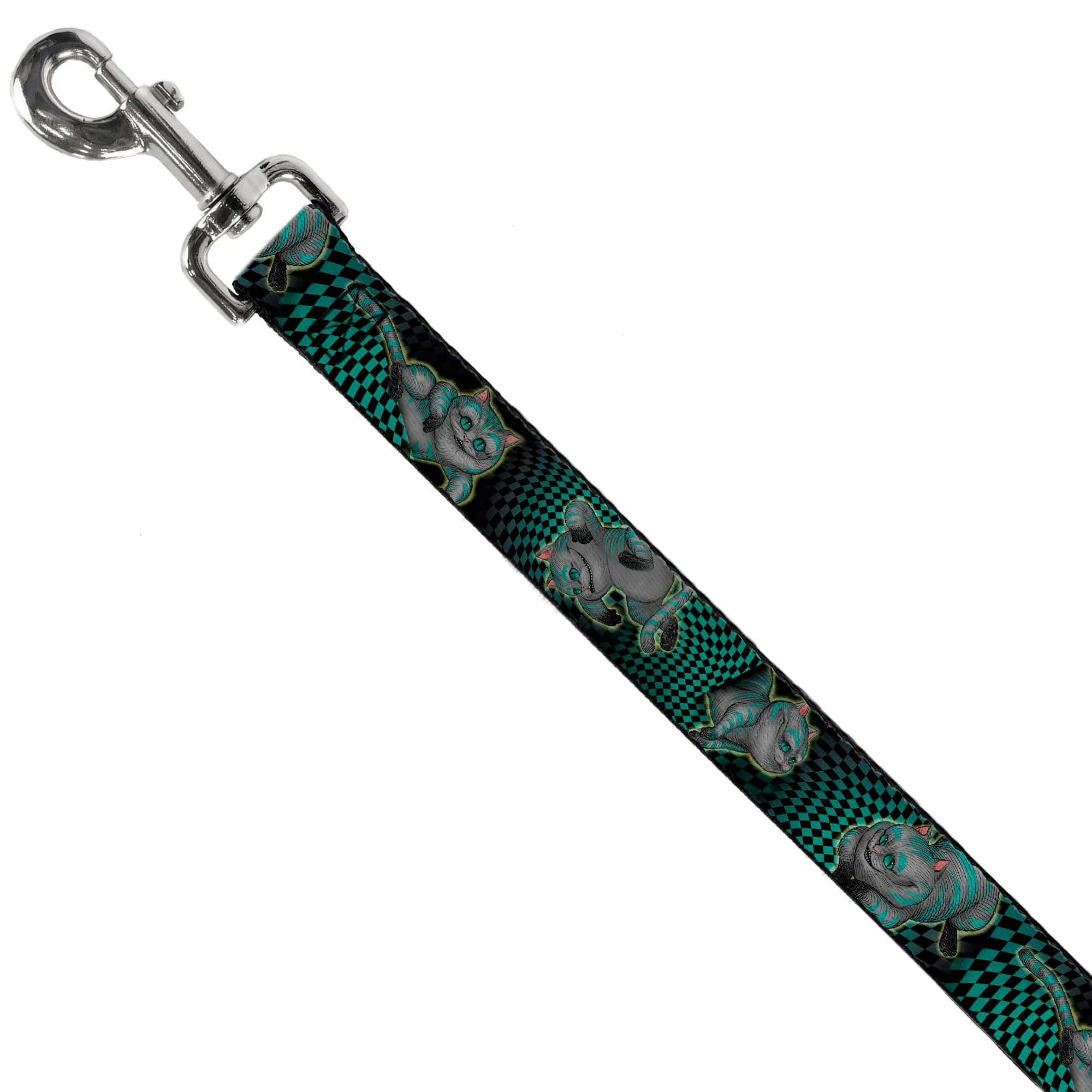 Dog Leash - Cheshire Cat 4-Poses Checkers Teal/Black - Image 2