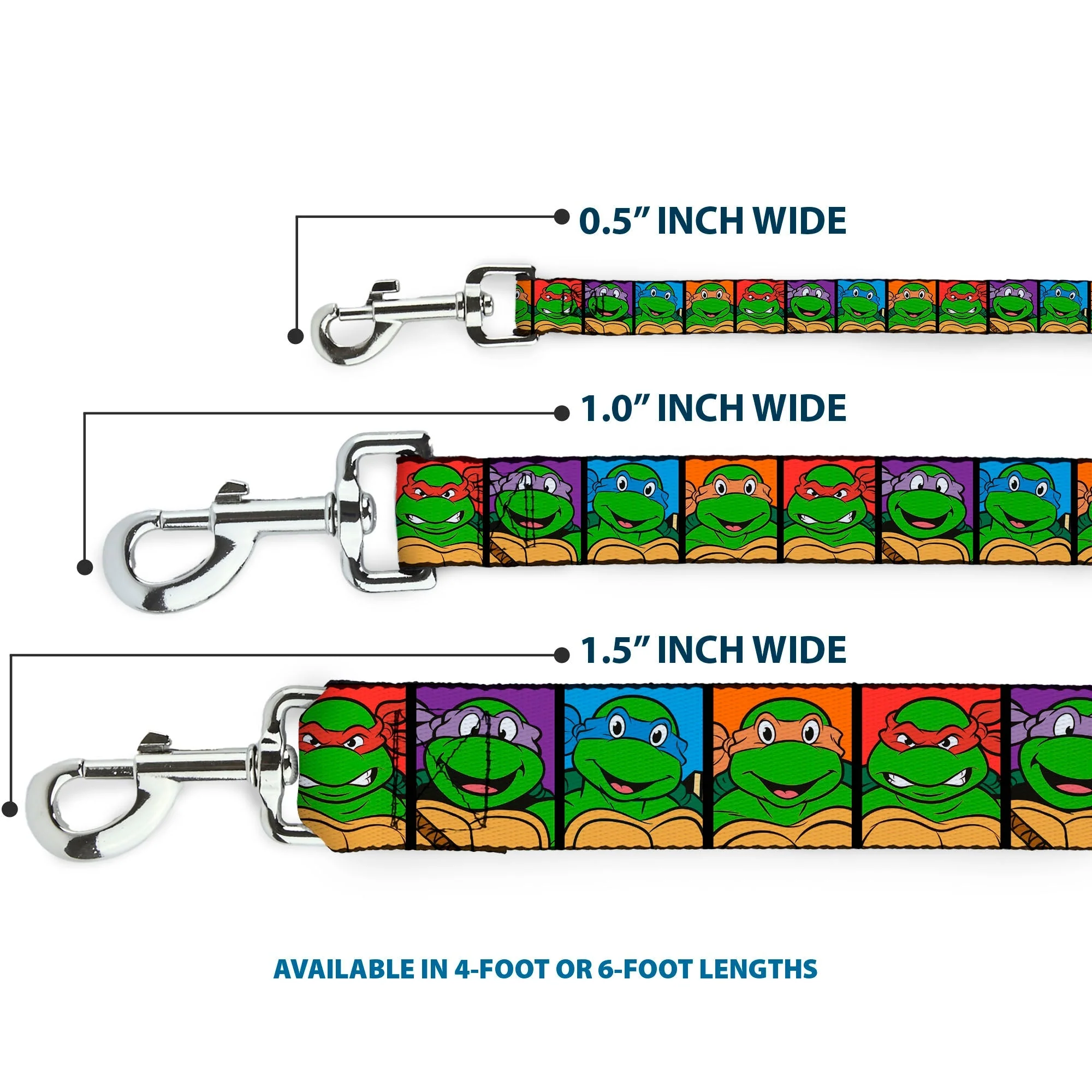 Dog Leash - Classic Teenage Mutant Ninja Turtles Face Blocks Black/Multi Color - Image 3