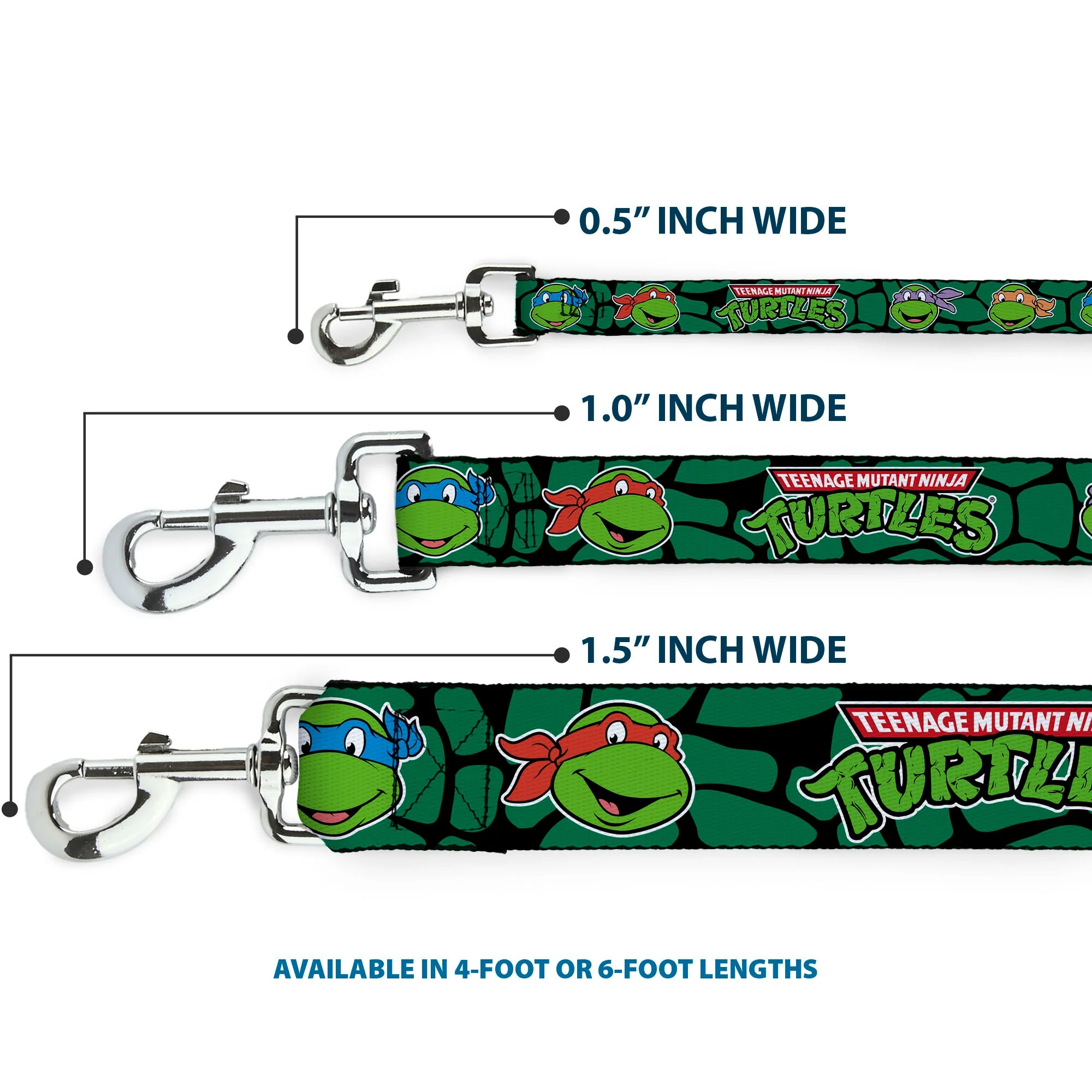 Dog Leash - Classic TEENAGE MUTANT NINJA TURTLES Turtle Faces Black/Green Turtle Shell - Image 3