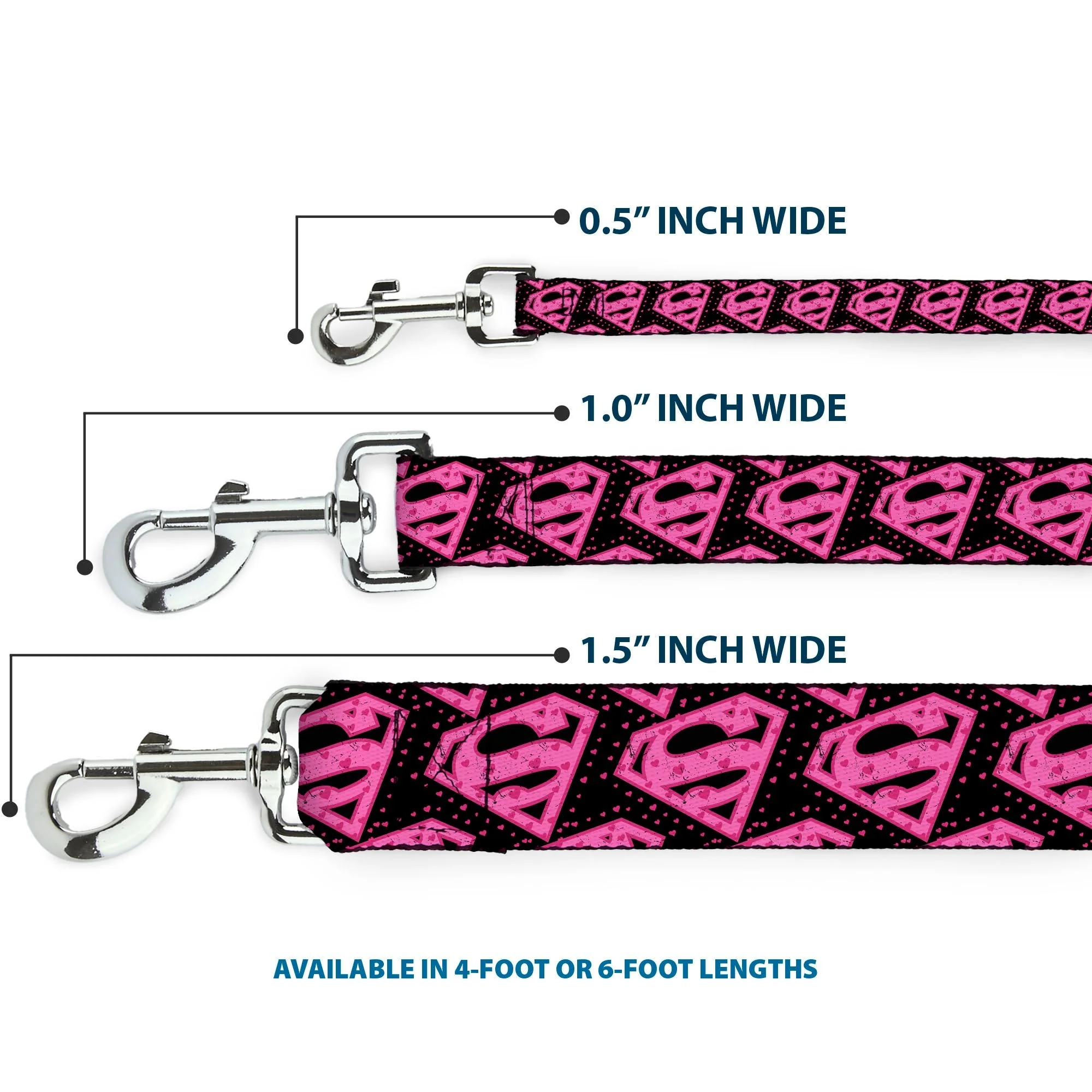 Dog Leash - Diagonal Superman Logo w/Hearts Black/Pink - Image 3