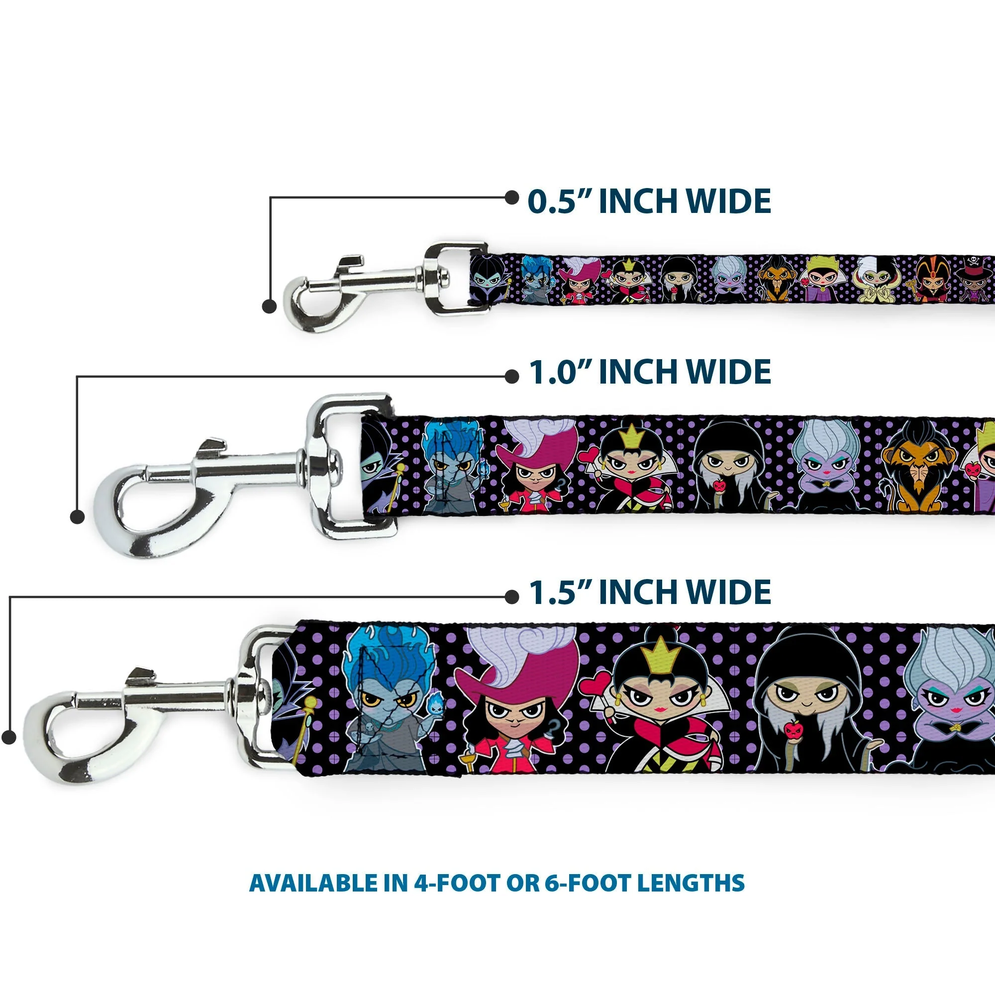 Dog Leash - Disney 11-Sweet Chibi Villain Poses Polka Dot Black/Lavender - Image 3