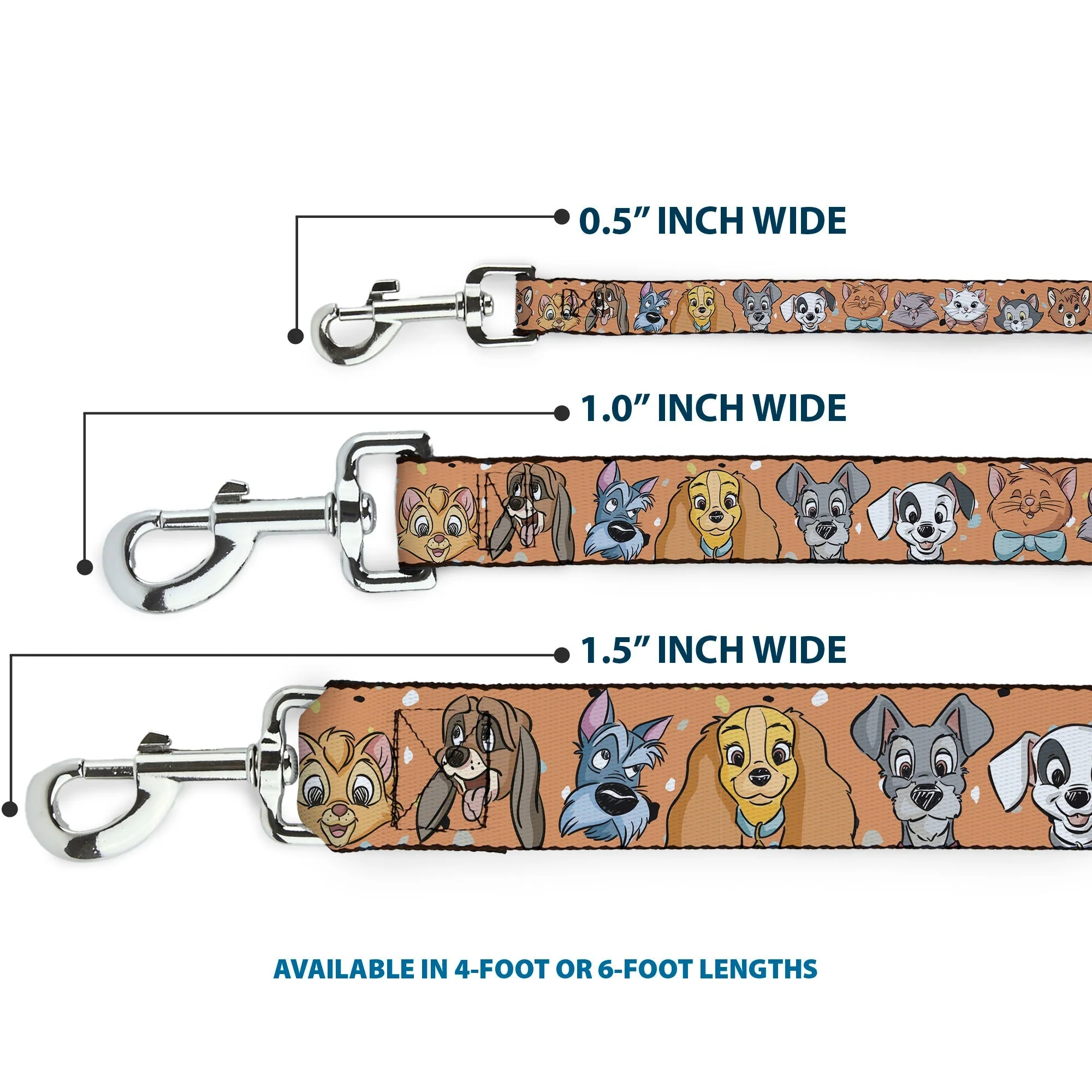 Dog Leash - Disney Cats and Dogs Faces Orange - Image 3