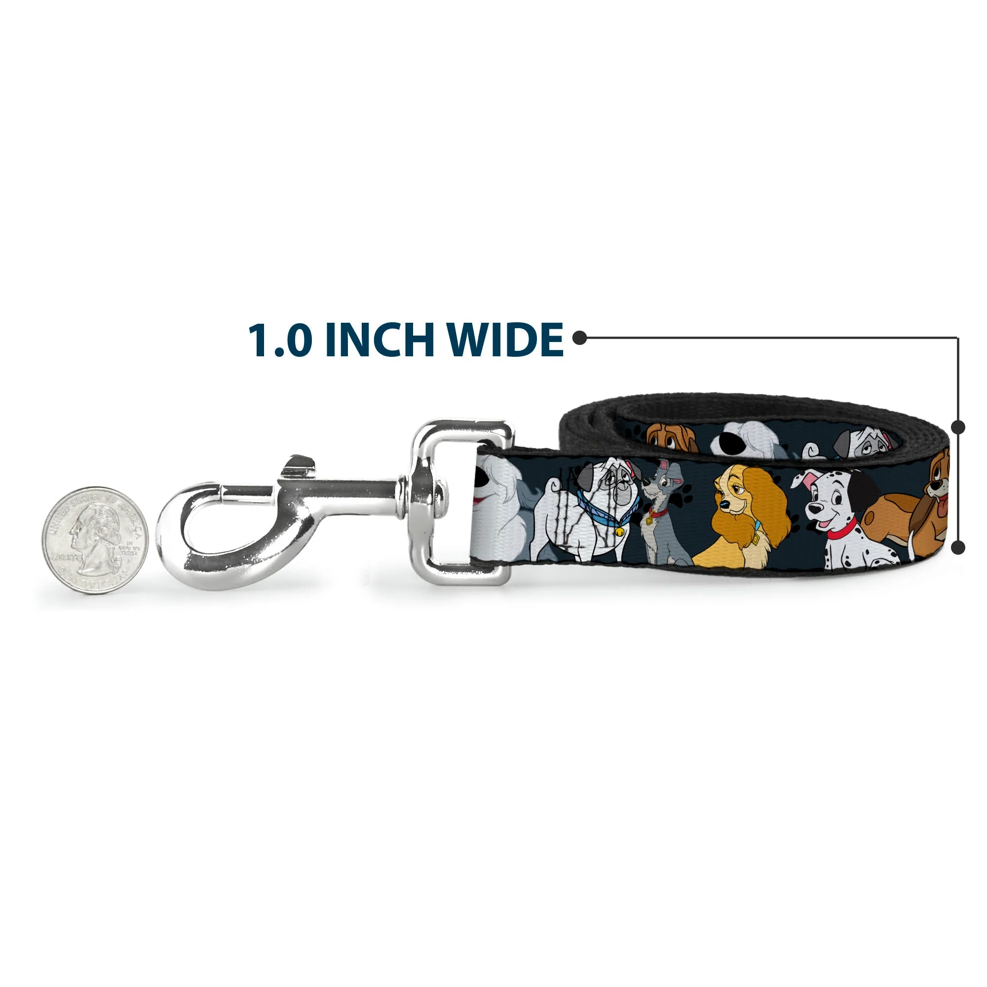 Dog Leash - Disney Dogs 6-Dog Group Collage/Paws Gray/Black - Image 5