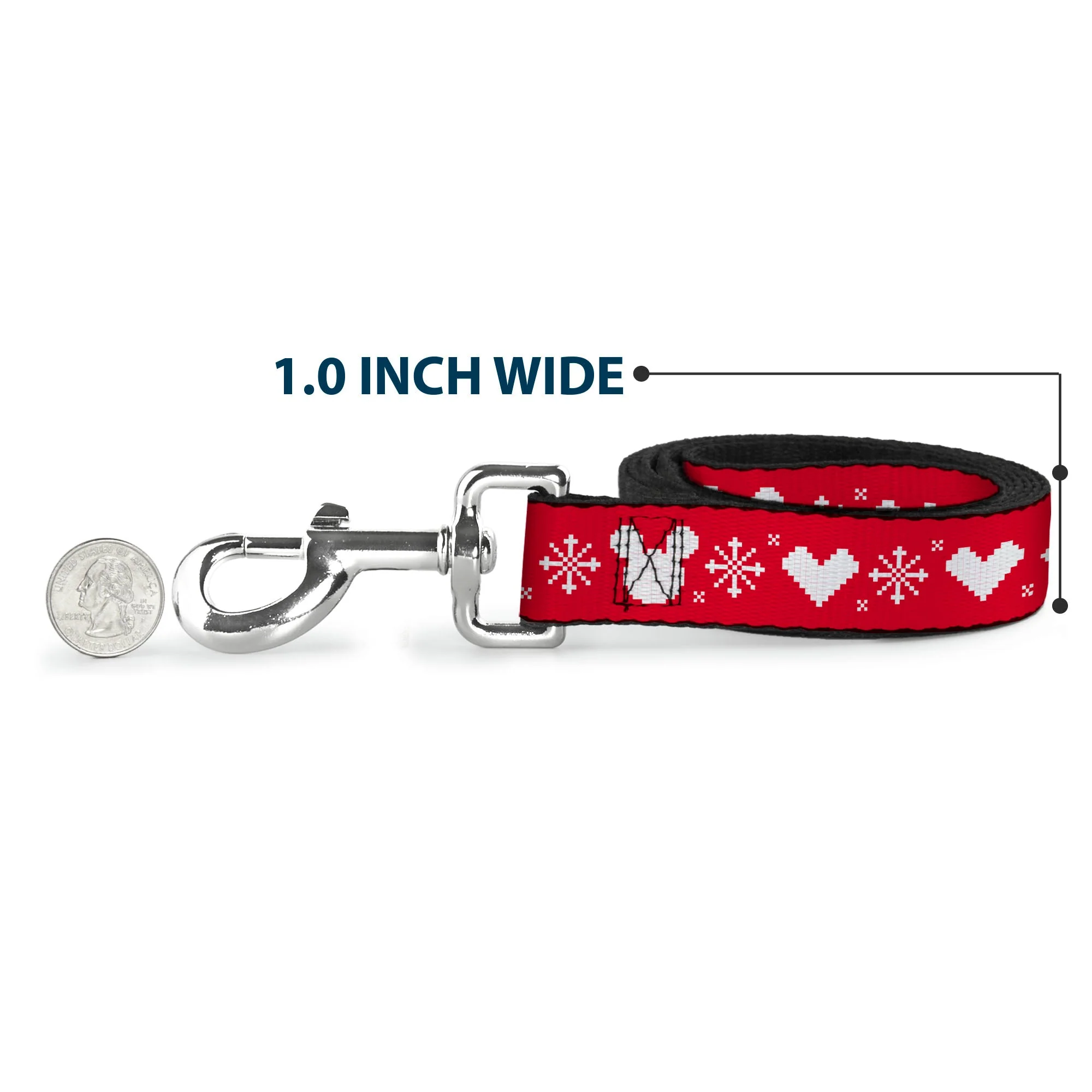 Dog Leash - Disney Holiday Mickey Mouse Heart Sweater Stitch Red/White - Image 5