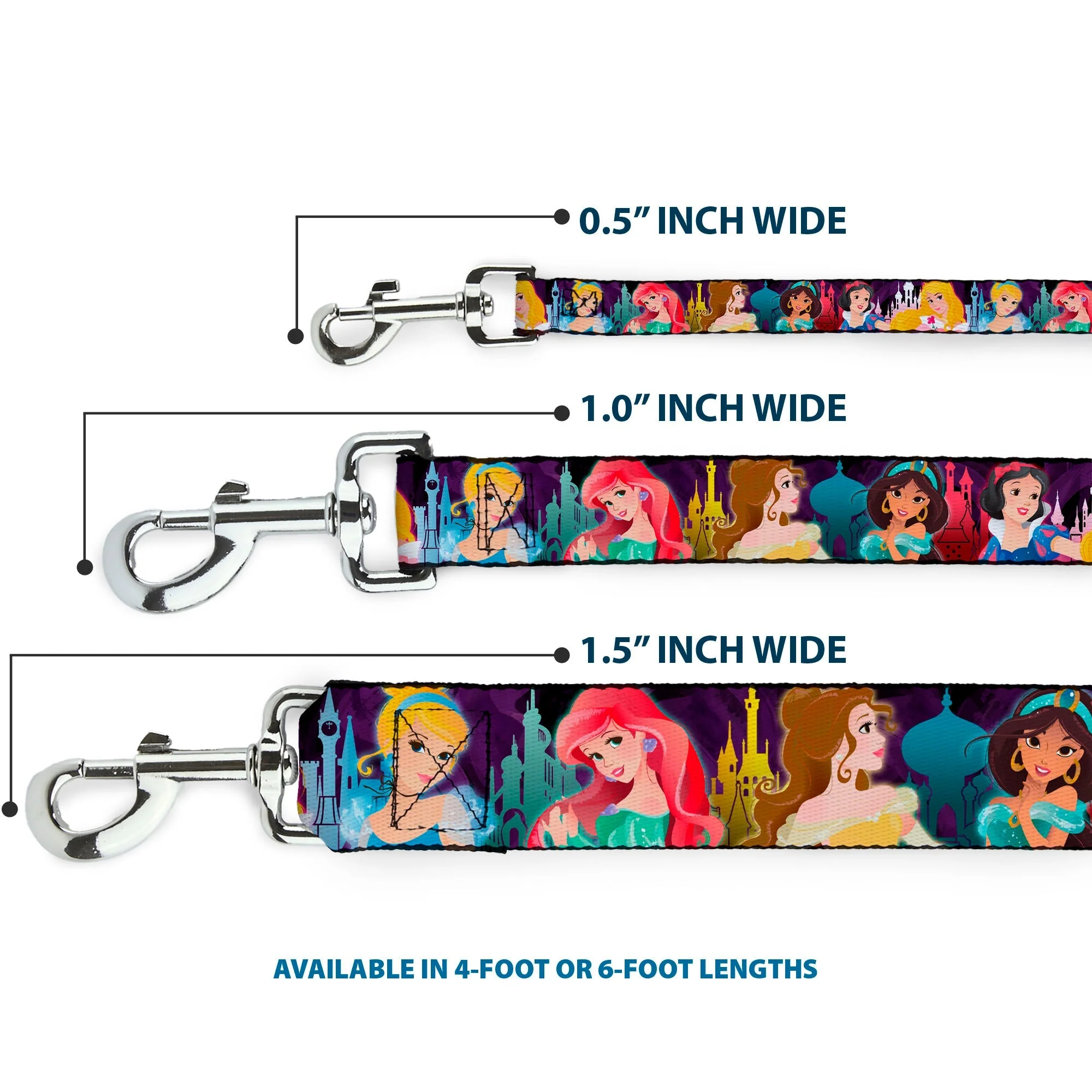 Dog Leash - Disney Princess Poses/Castle Silhouettes Purples/Multi Color - Image 3