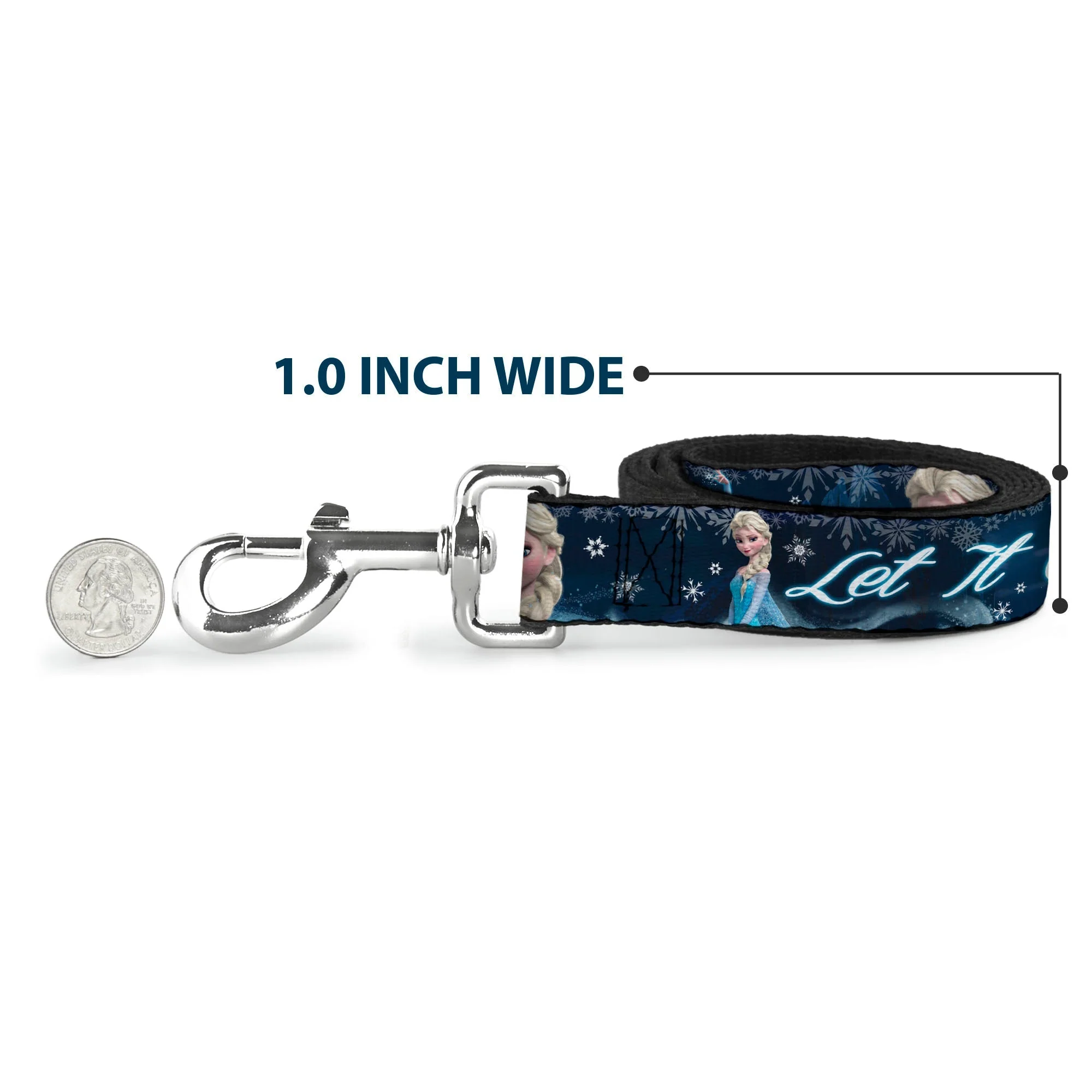 Dog Leash - Elsa the Snow Queen Poses/Snowflakes LET IT GO Blues/White - Image 5
