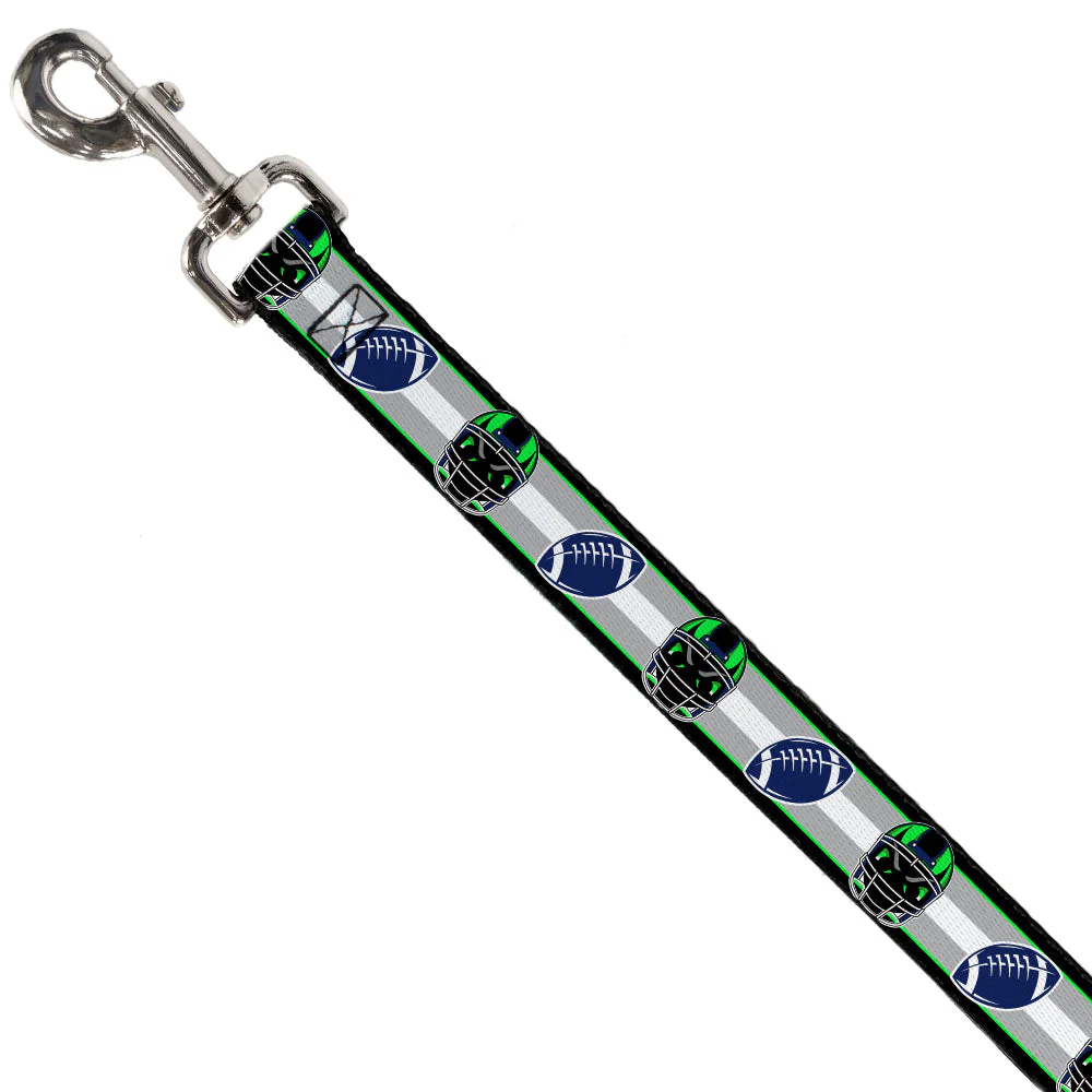 Dog Leash - Football/Helmet Stripe2 Black/Neon Green/Silver/White/Blue - Image 2