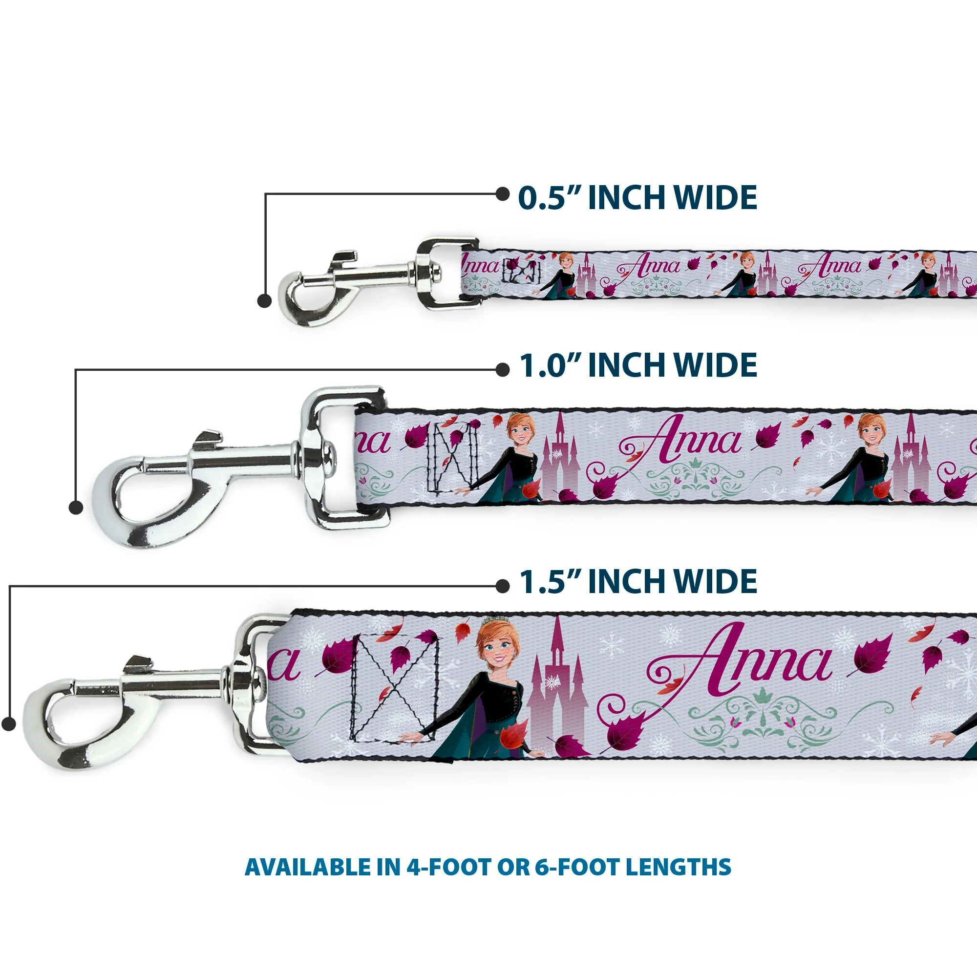 Dog Leash - Frozen Anna Castle Pose with Flowers and Script Grays/Pinks - Image 3