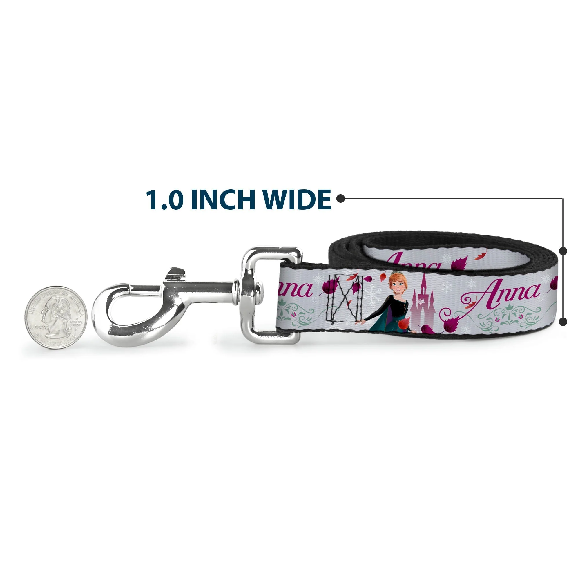 Dog Leash - Frozen Anna Castle Pose with Flowers and Script Grays/Pinks - Image 5