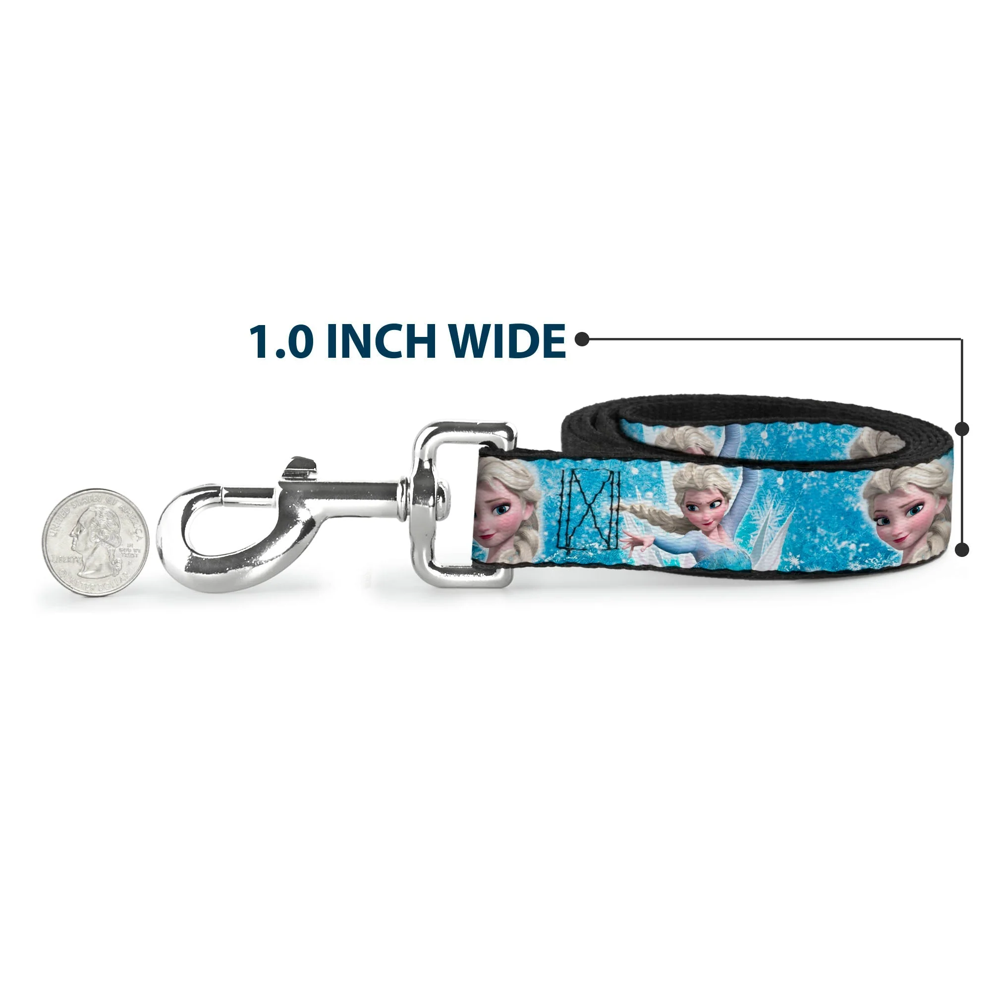 Dog Leash - Frozen Elsa Face/Action Pose/Snowflakes Blues/White - Image 5