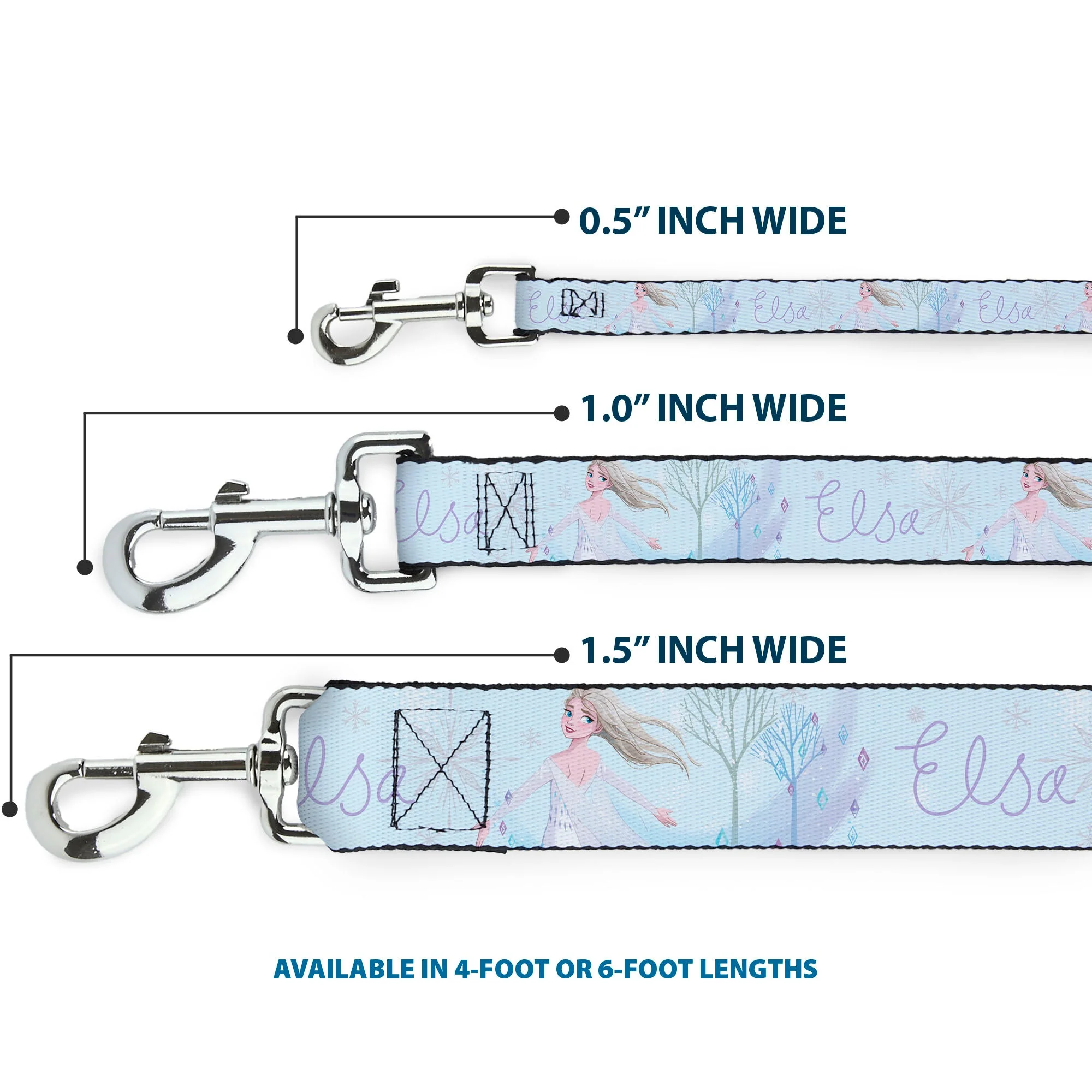 Dog Leash - Frozen Elsa Snowflake Pose with Trees and Script Blues/Purples - Image 3