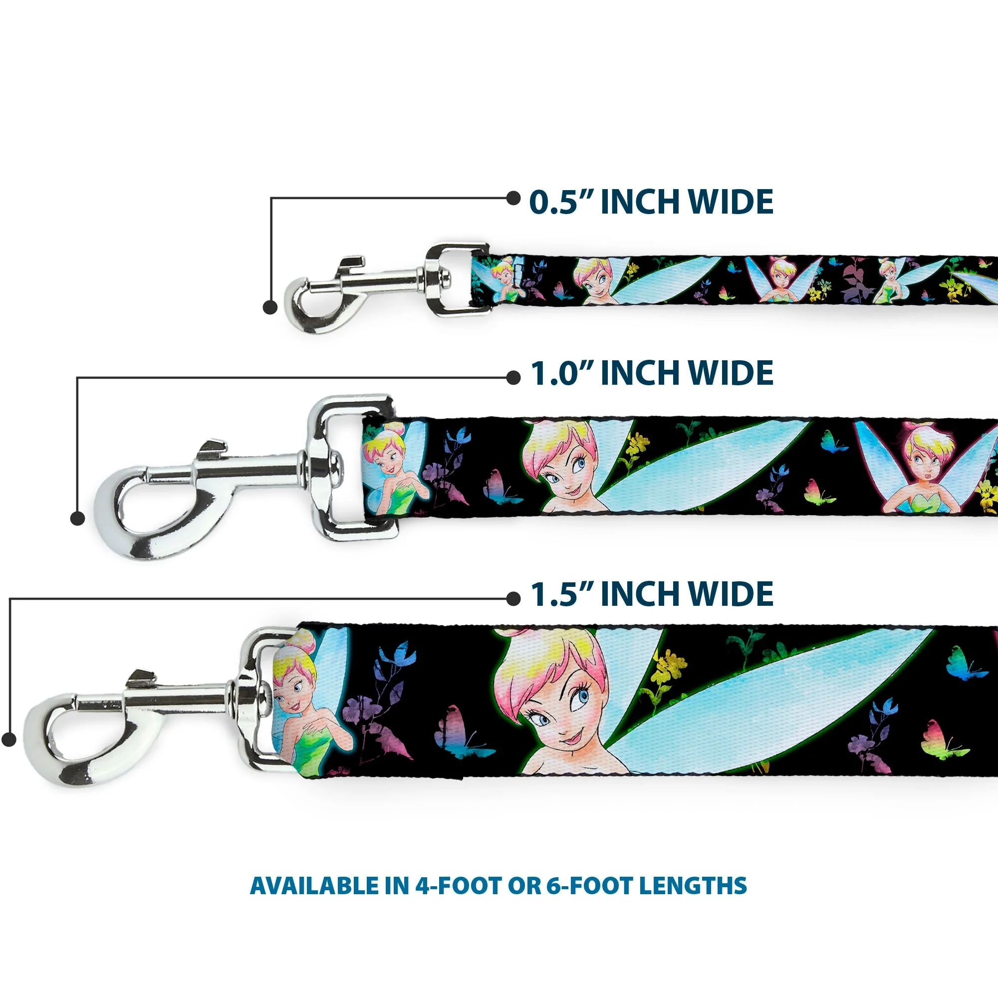 Dog Leash - Glowing Tinker Bell Poses/Butterflies & Flowers Black/Multi Neon - Image 3