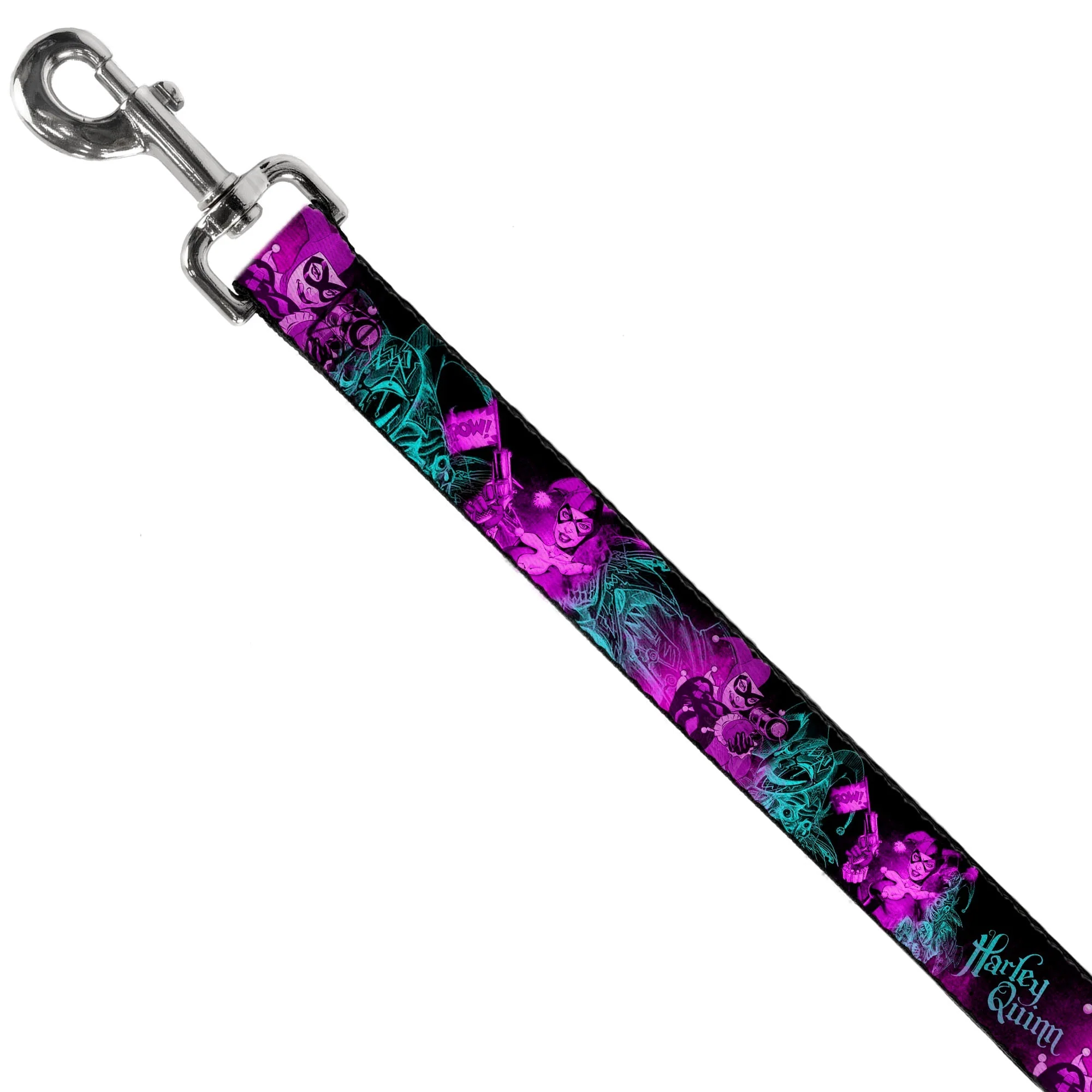 Dog Leash - HARLEY QUINN Pow & Aiming Poses/Joker Sketch Black/Turquoise/Fuchsia - Image 2