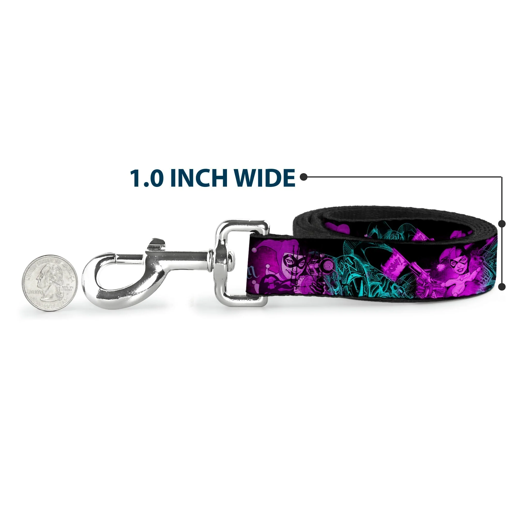 Dog Leash - HARLEY QUINN Pow & Aiming Poses/Joker Sketch Black/Turquoise/Fuchsia - Image 5