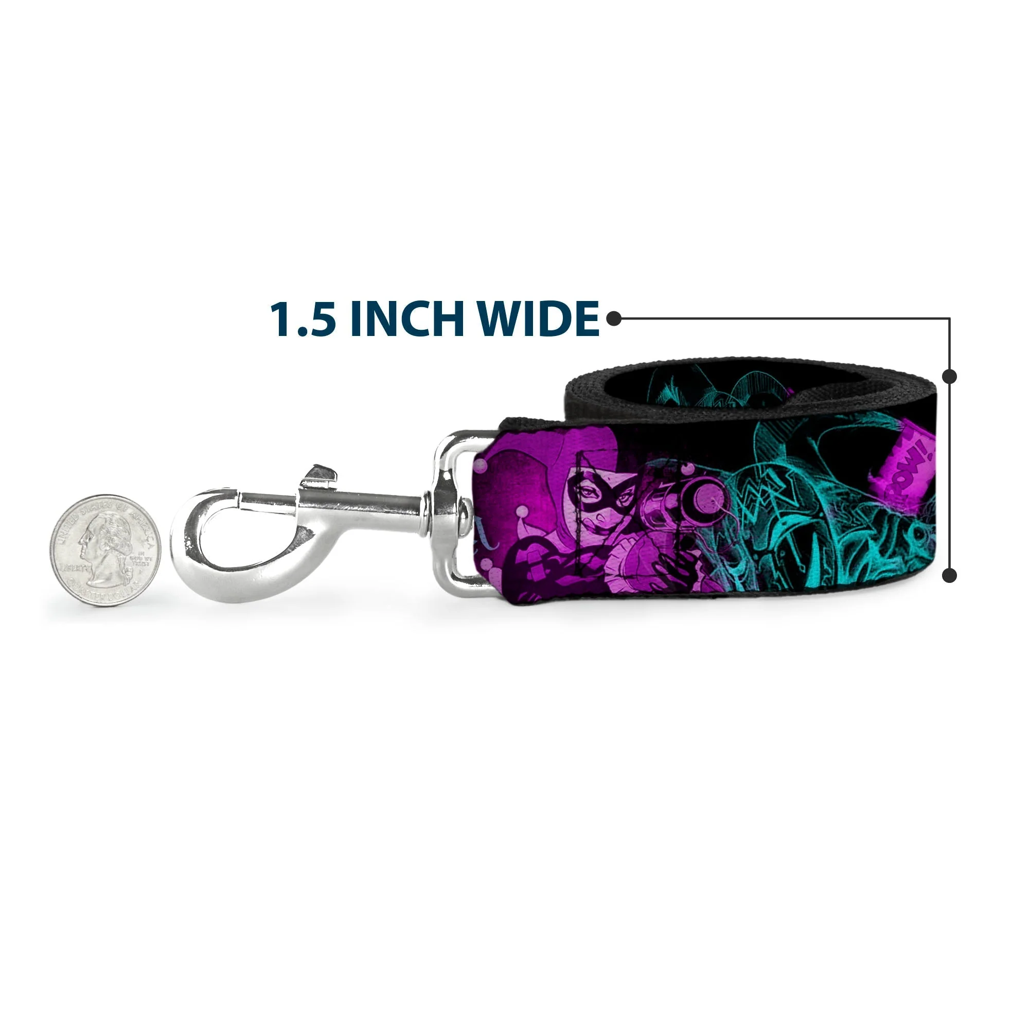 Dog Leash - HARLEY QUINN Pow & Aiming Poses/Joker Sketch Black/Turquoise/Fuchsia - Image 6