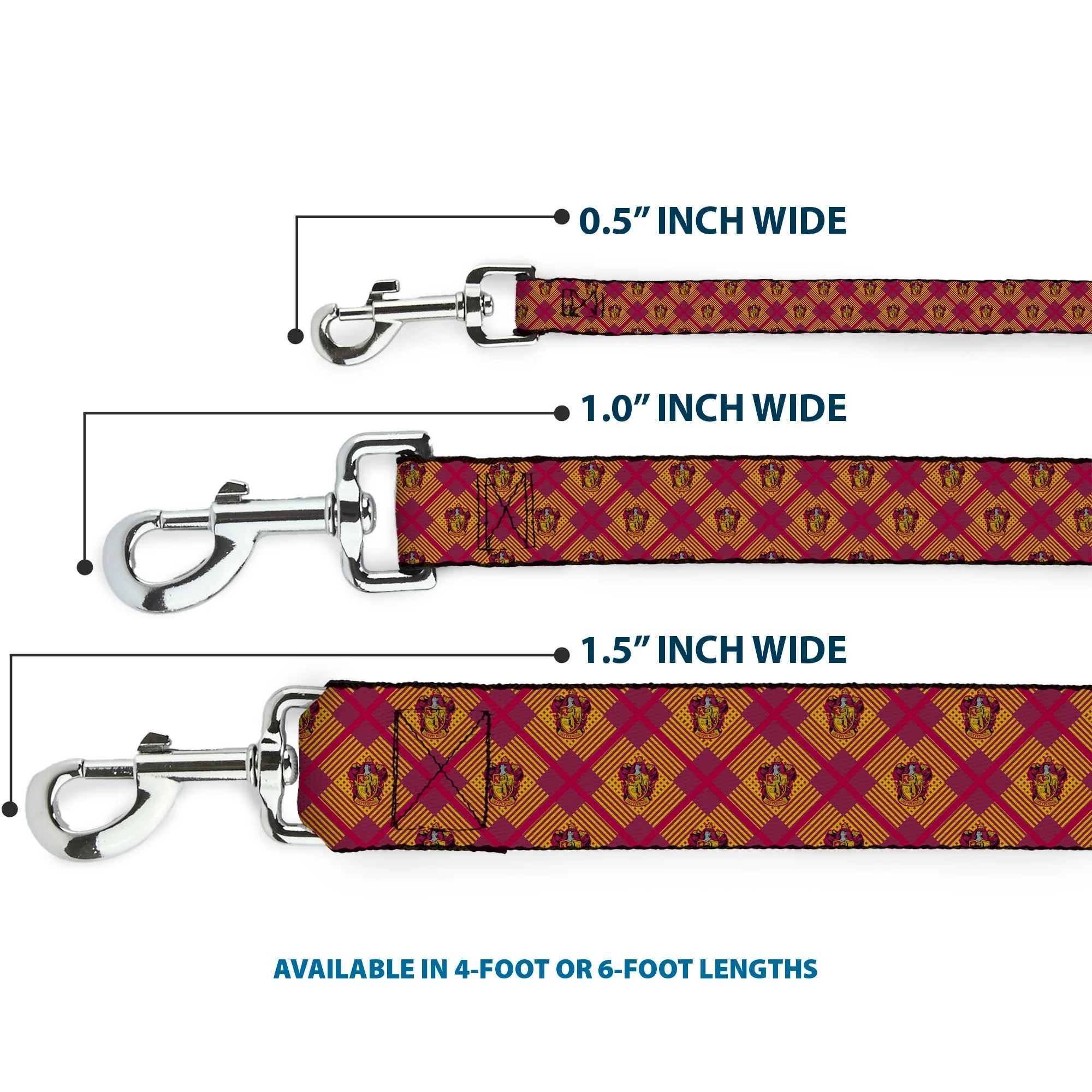 Dog Leash - Harry Potter Gryffindor Crest Plaid Reds/Gold - Image 3