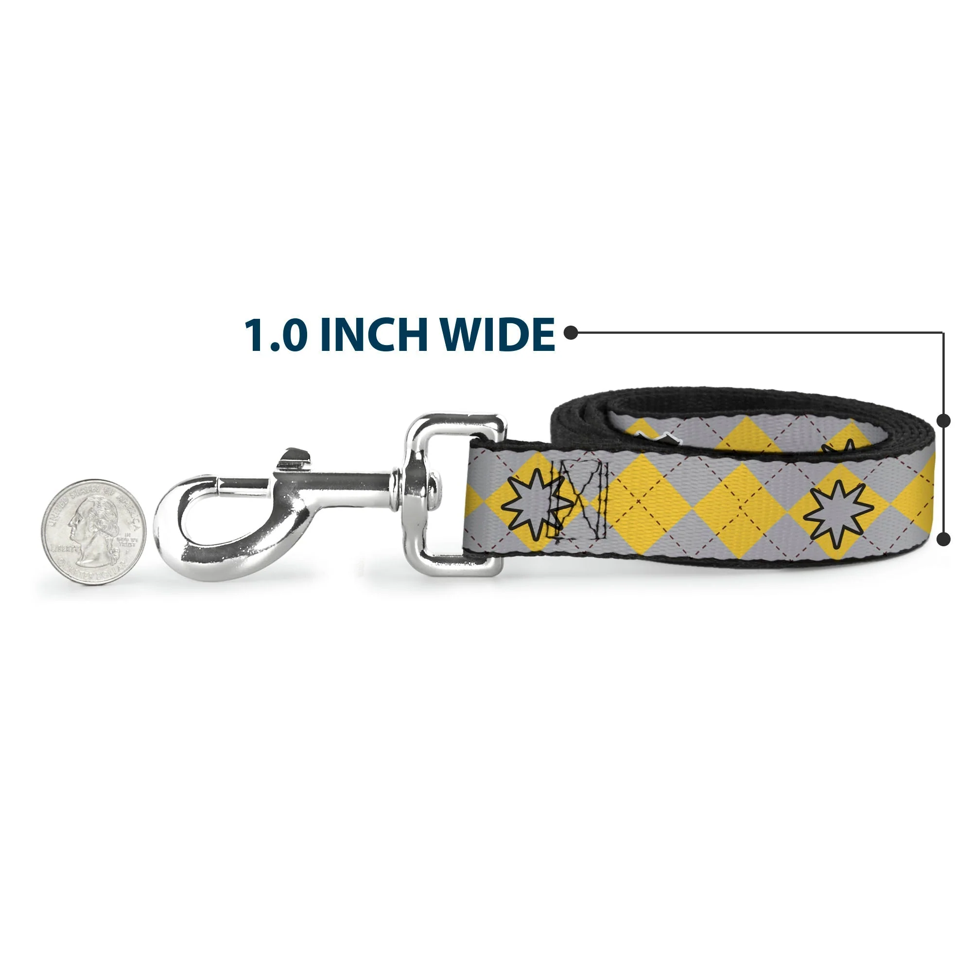 Dog Leash - Harry Potter HUFFLEPUFF/Stars Argyle Plaid Gray/Gold/Browns - Image 5