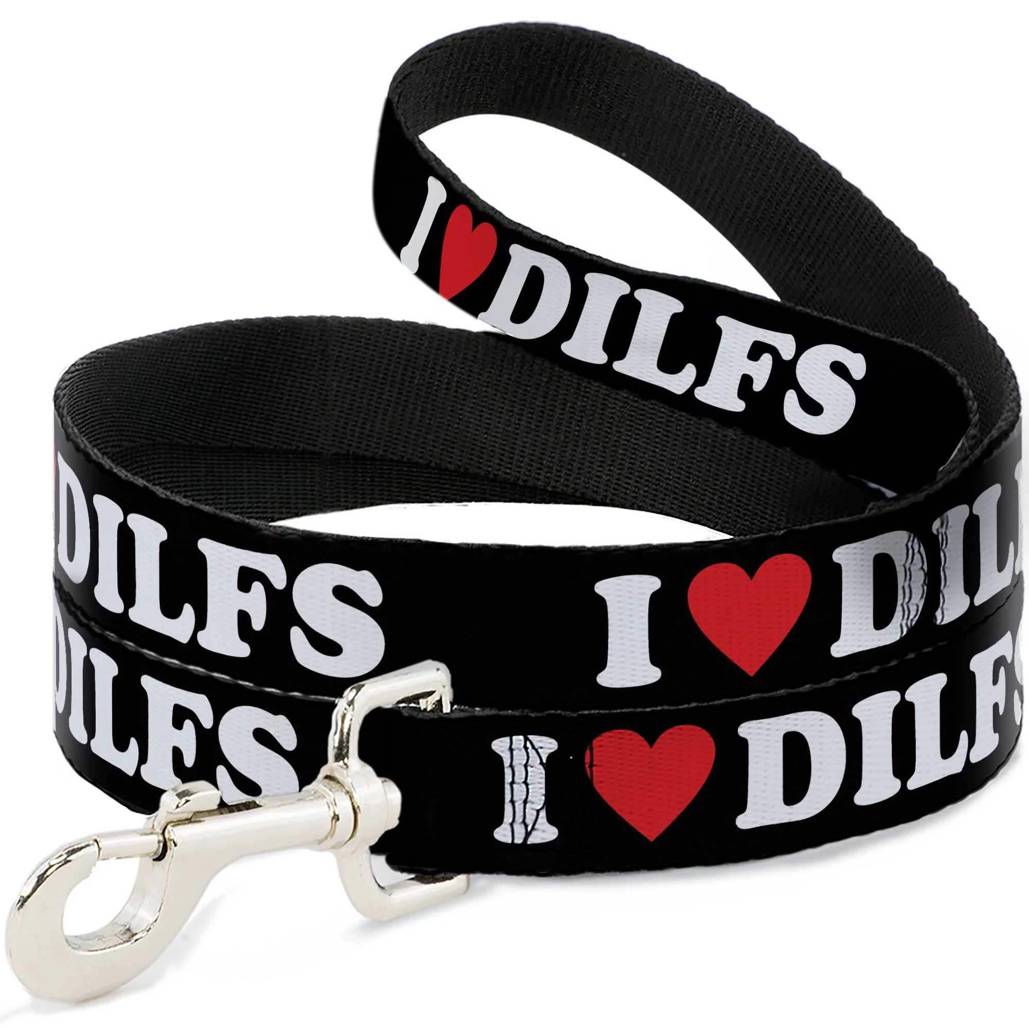 Dog Leash - I "HEART" DILFS Black/White/Red