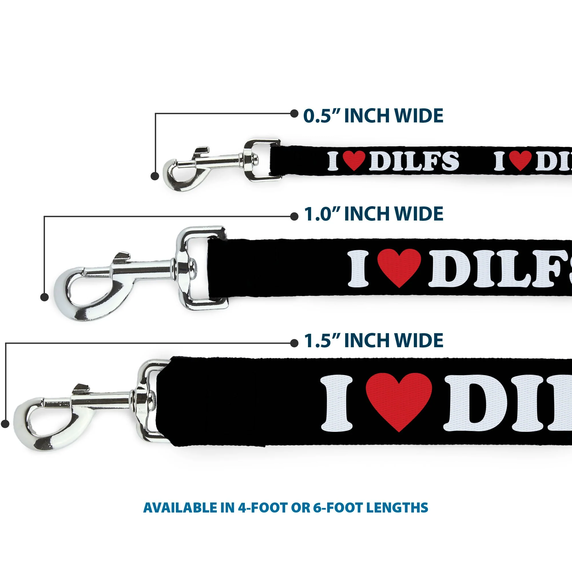 Dog Leash - I "HEART" DILFS Black/White/Red - Image 3