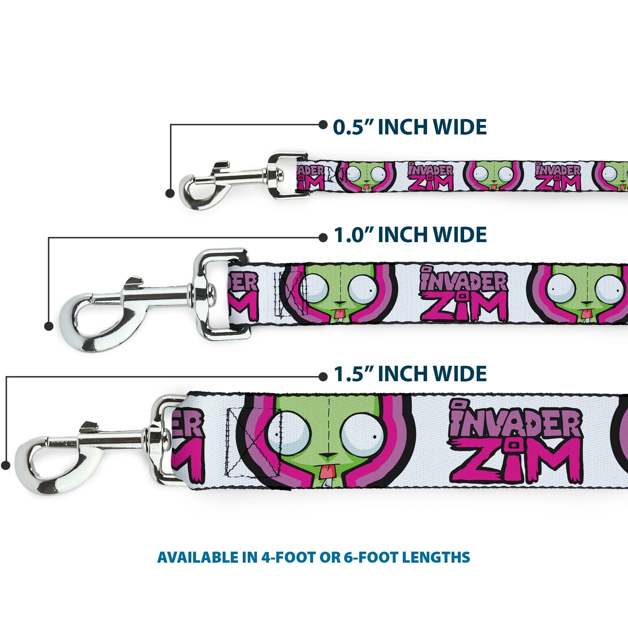 Dog Leash - INVADER ZIM Title Logo and GIR Pose Close-Up White/Pinks - Image 3