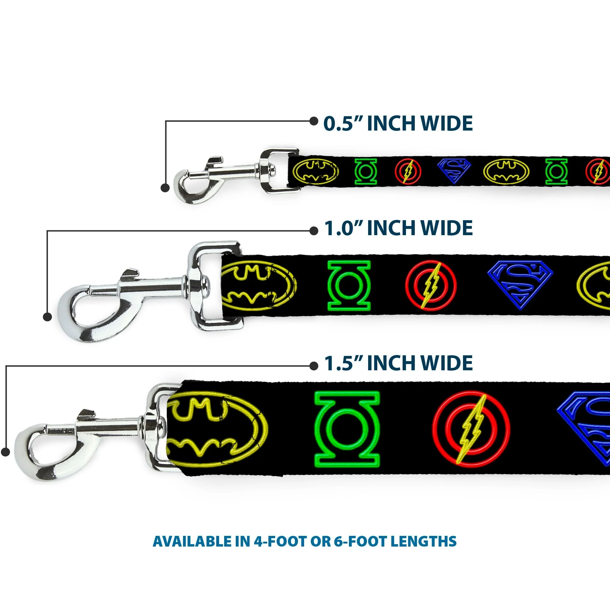 Dog Leash - Justice League Electric Logos Black/Multi Neon - Image 3