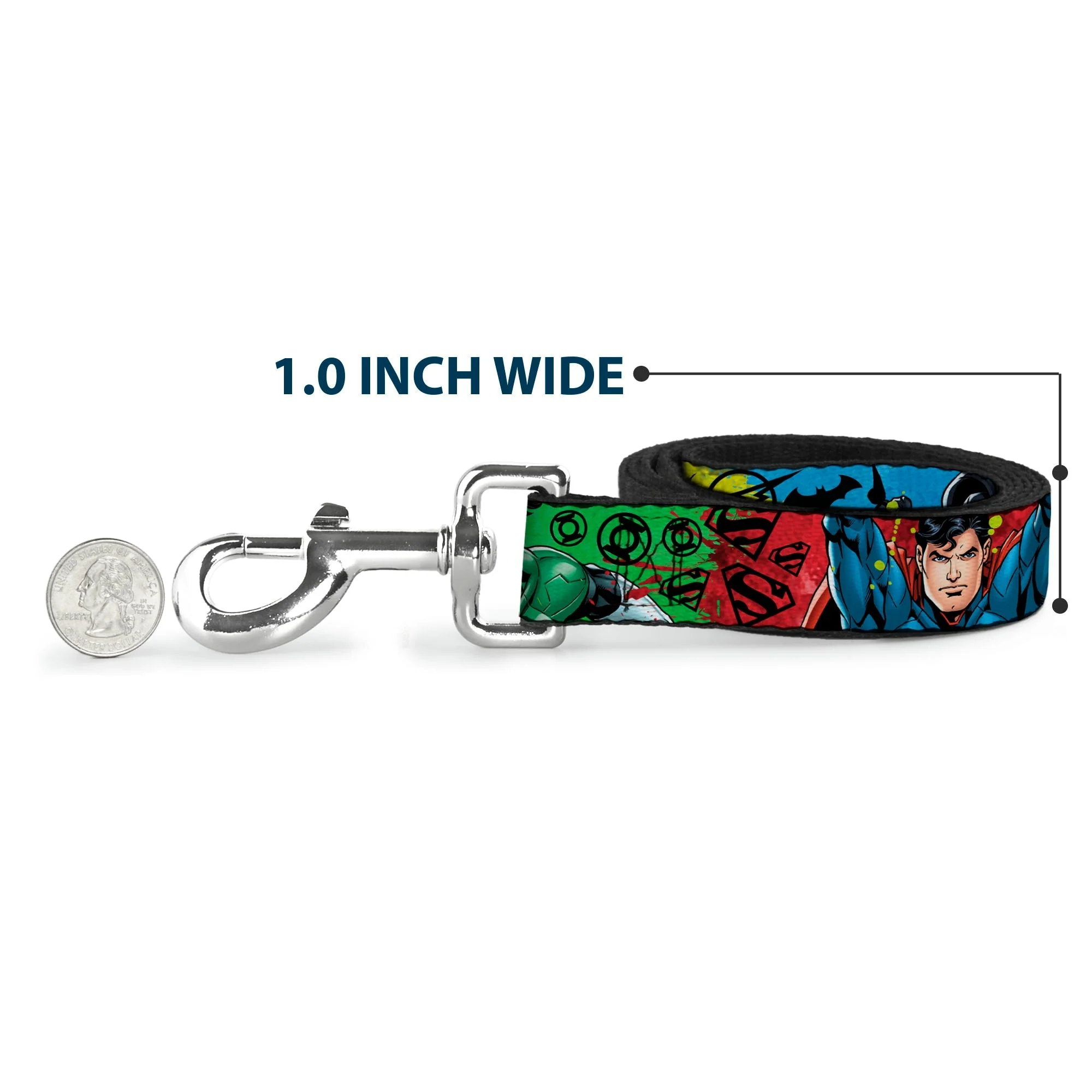 Dog Leash - Justice League New 52 4-Superhero Poses/Scattered Logos Multi Color/Black - Image 5