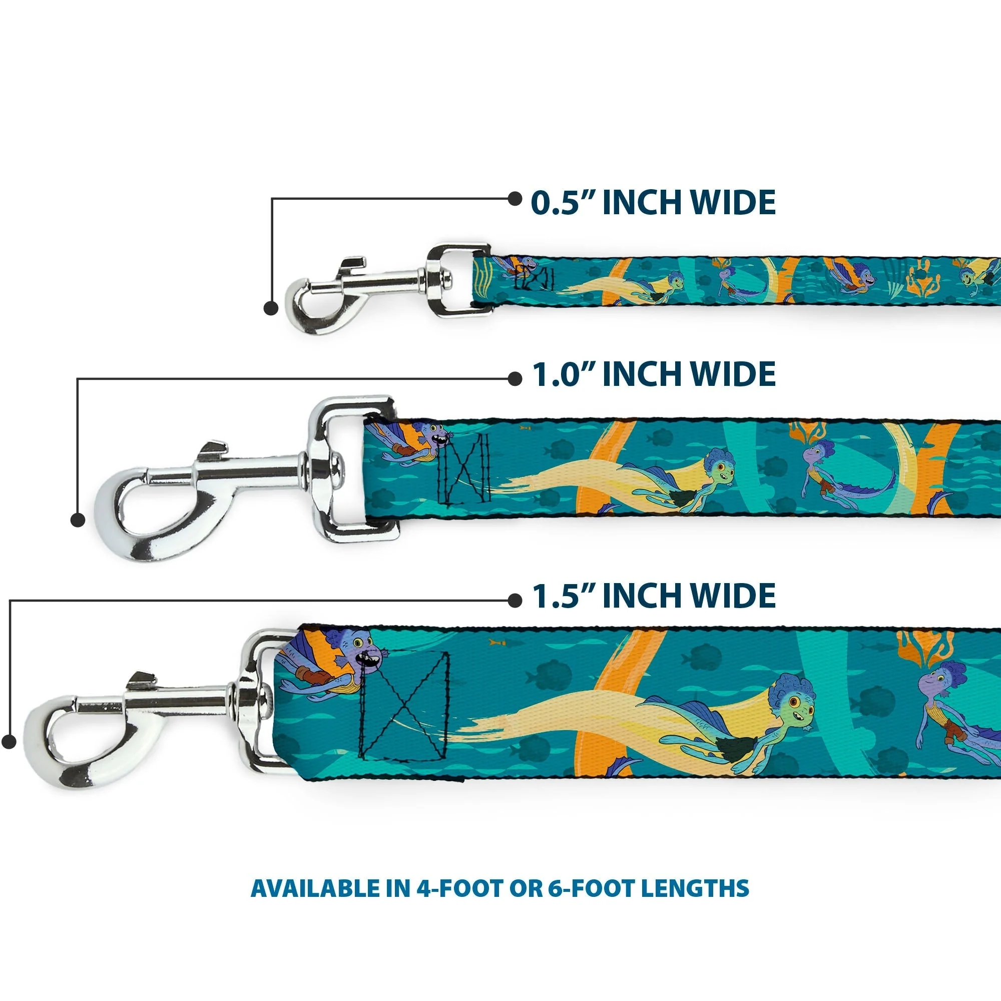 Dog Leash - Luca and Alberto Sea Monsters Swimming Poses Turquoise Blues - Image 3