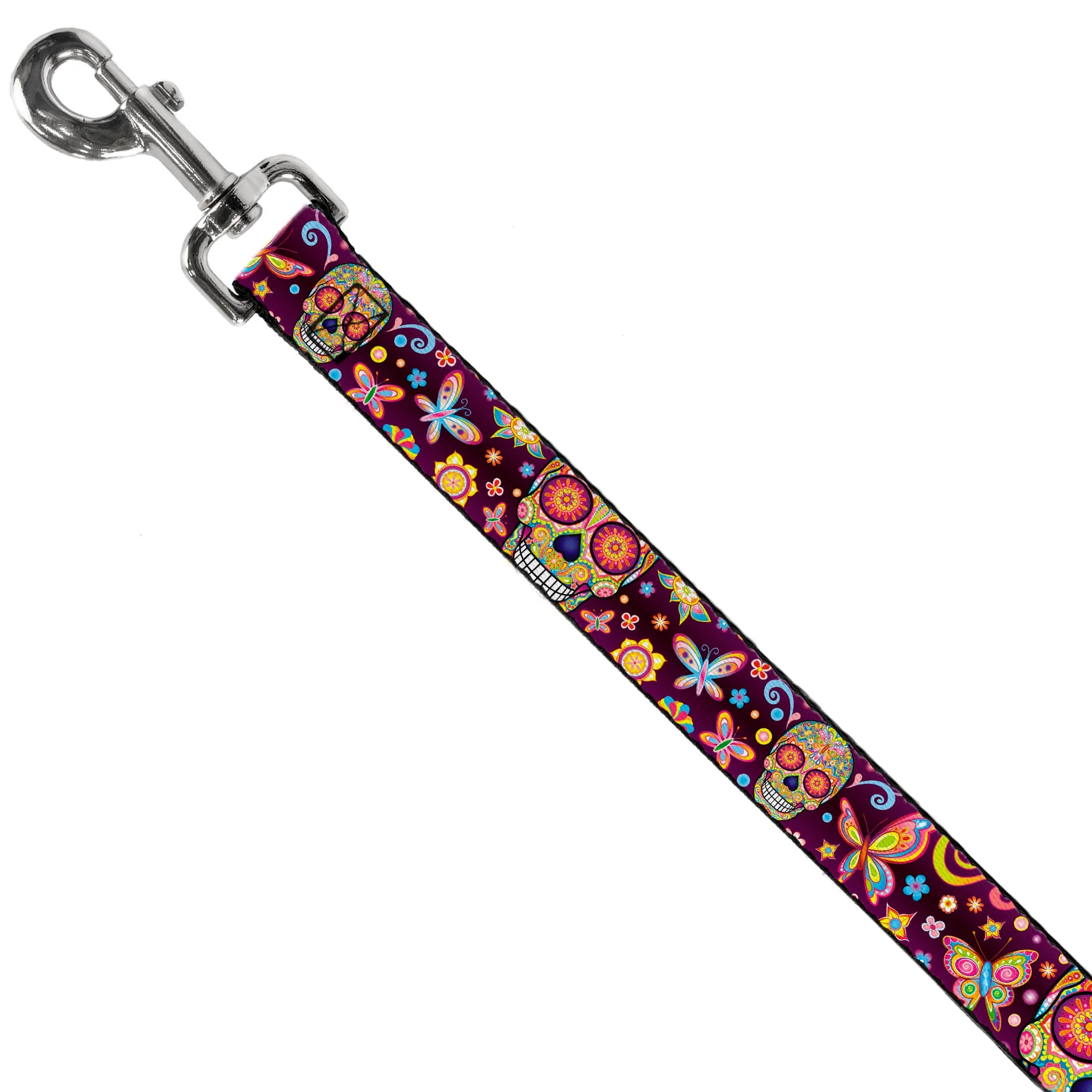 Dog Leash - Mariposa Calaveras/Butterflies/Flowers Burgundy/Multi Color - Image 2