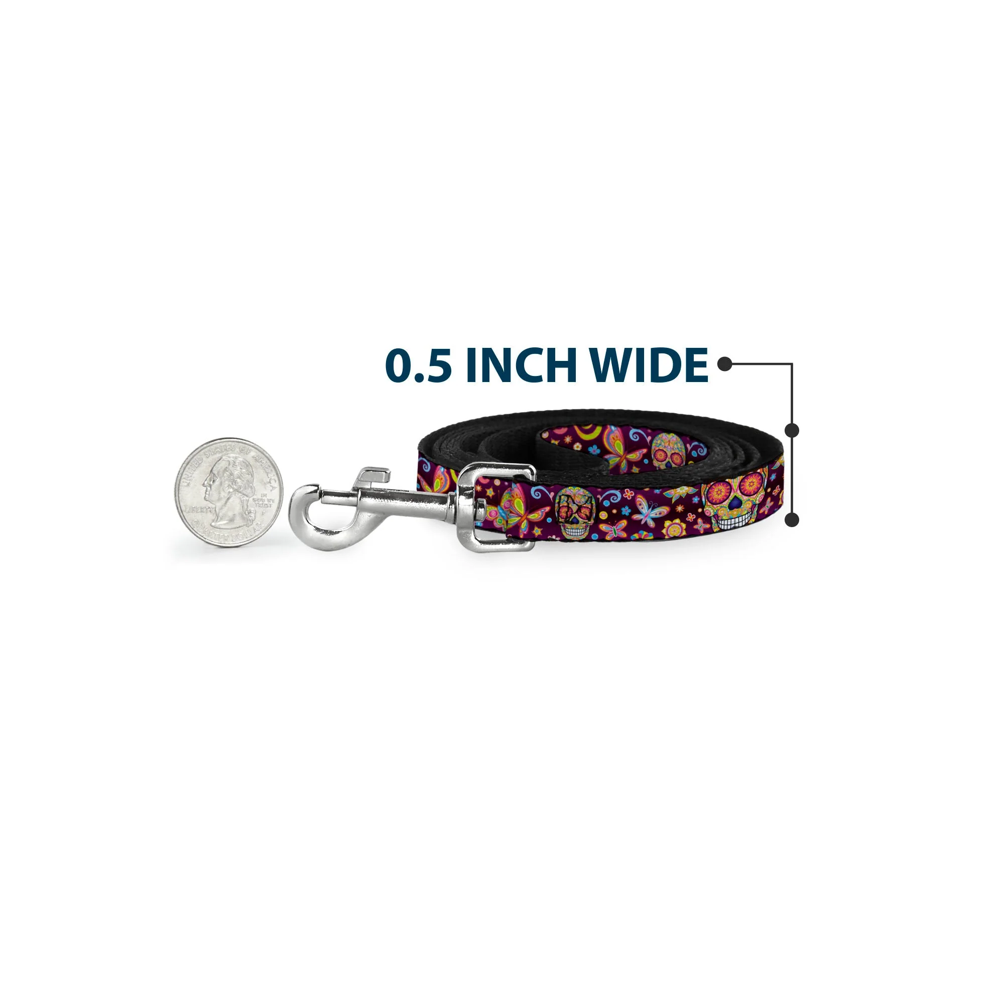 Dog Leash - Mariposa Calaveras/Butterflies/Flowers Burgundy/Multi Color - Image 4