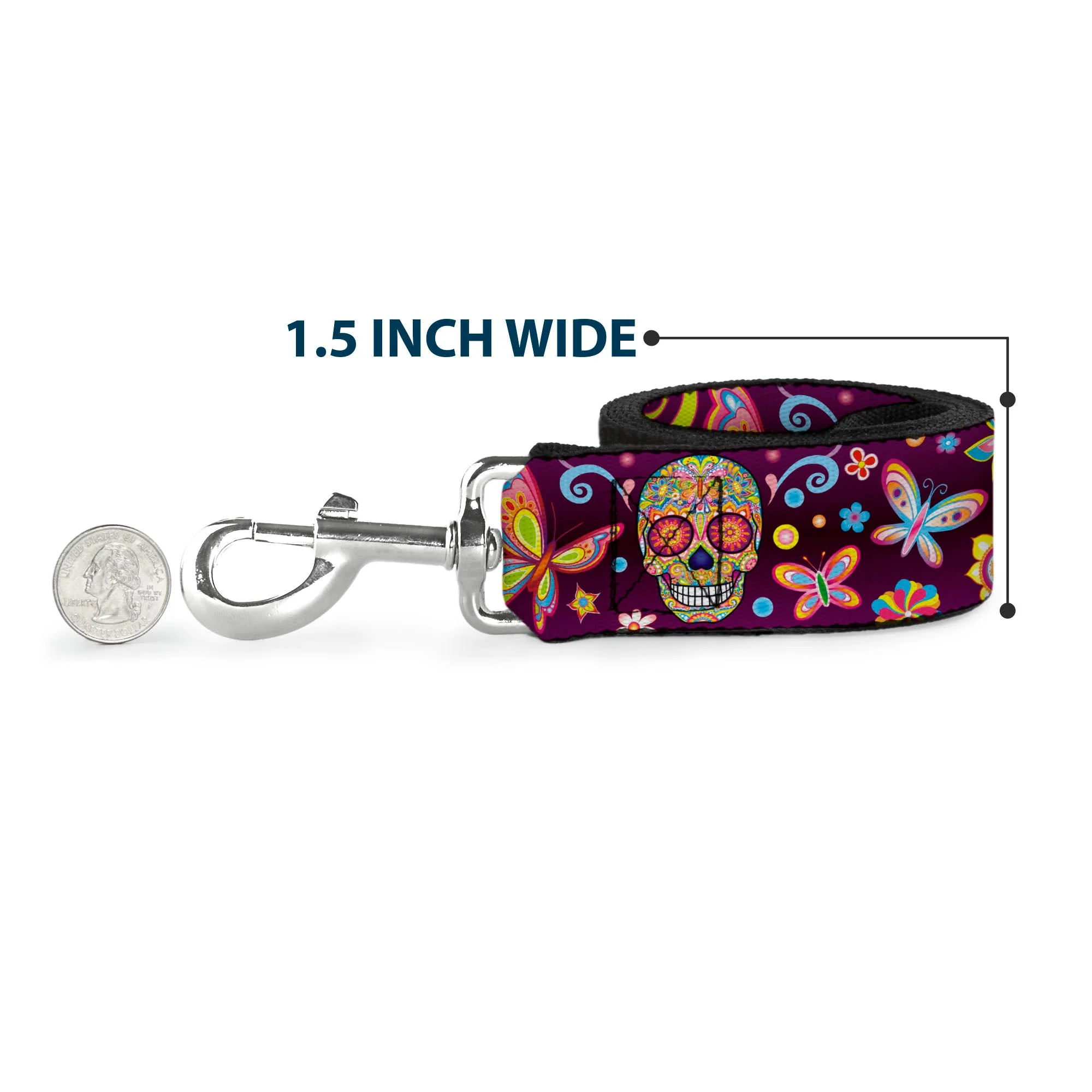 Dog Leash - Mariposa Calaveras/Butterflies/Flowers Burgundy/Multi Color - Image 6