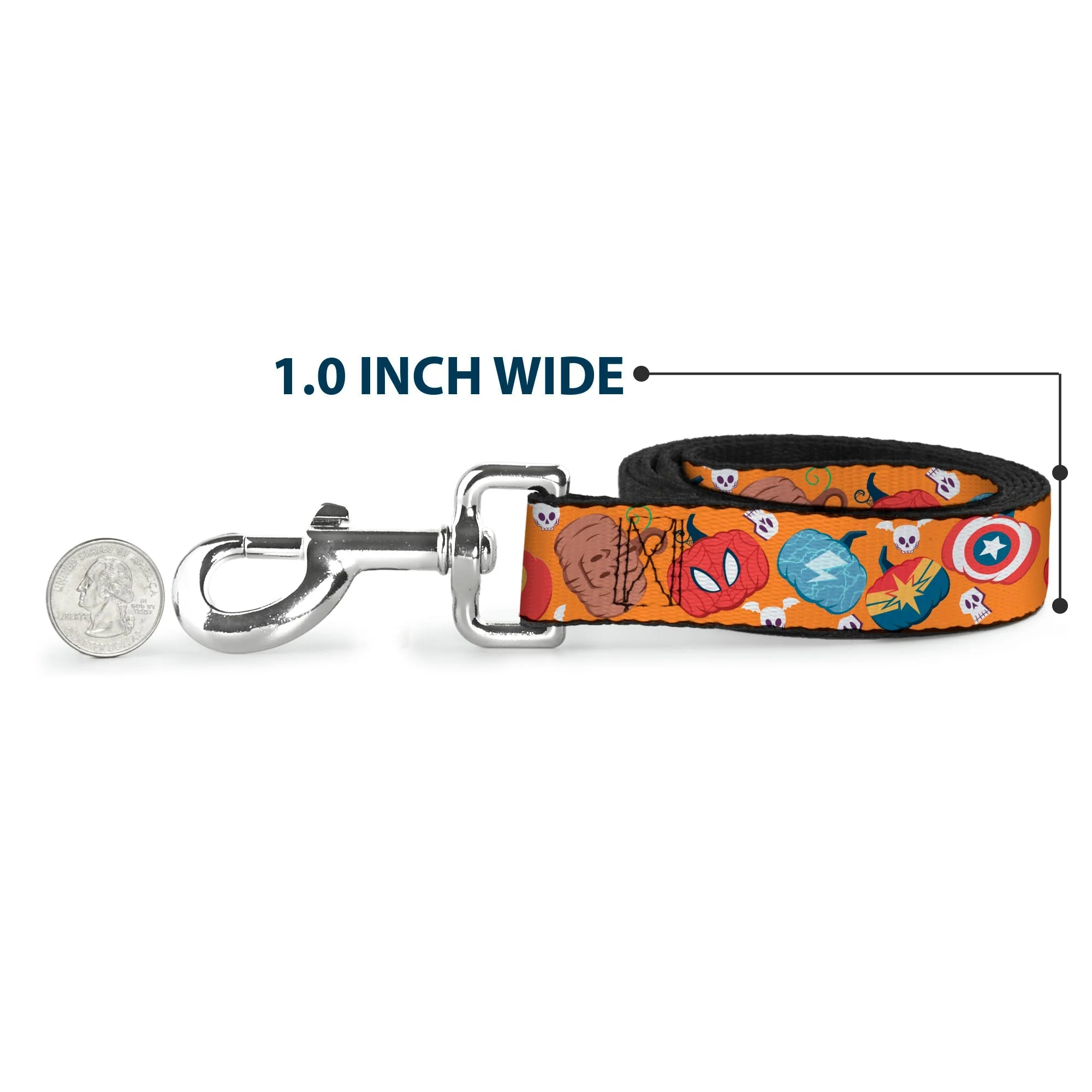 Dog Leash - Marvel 9-Avengers Halloween Jack-O-Lantern Pumpkin Icons Scattered Orange - Image 5
