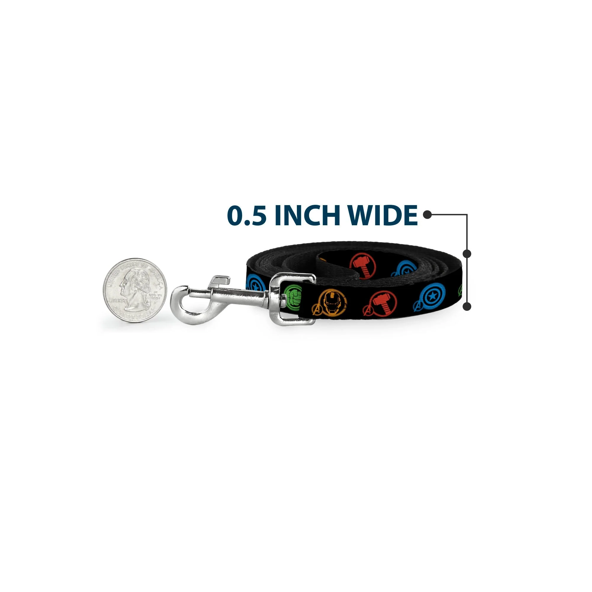 Dog Leash - Marvel Avengers Superhero Logos Black/Multi Color - Image 4