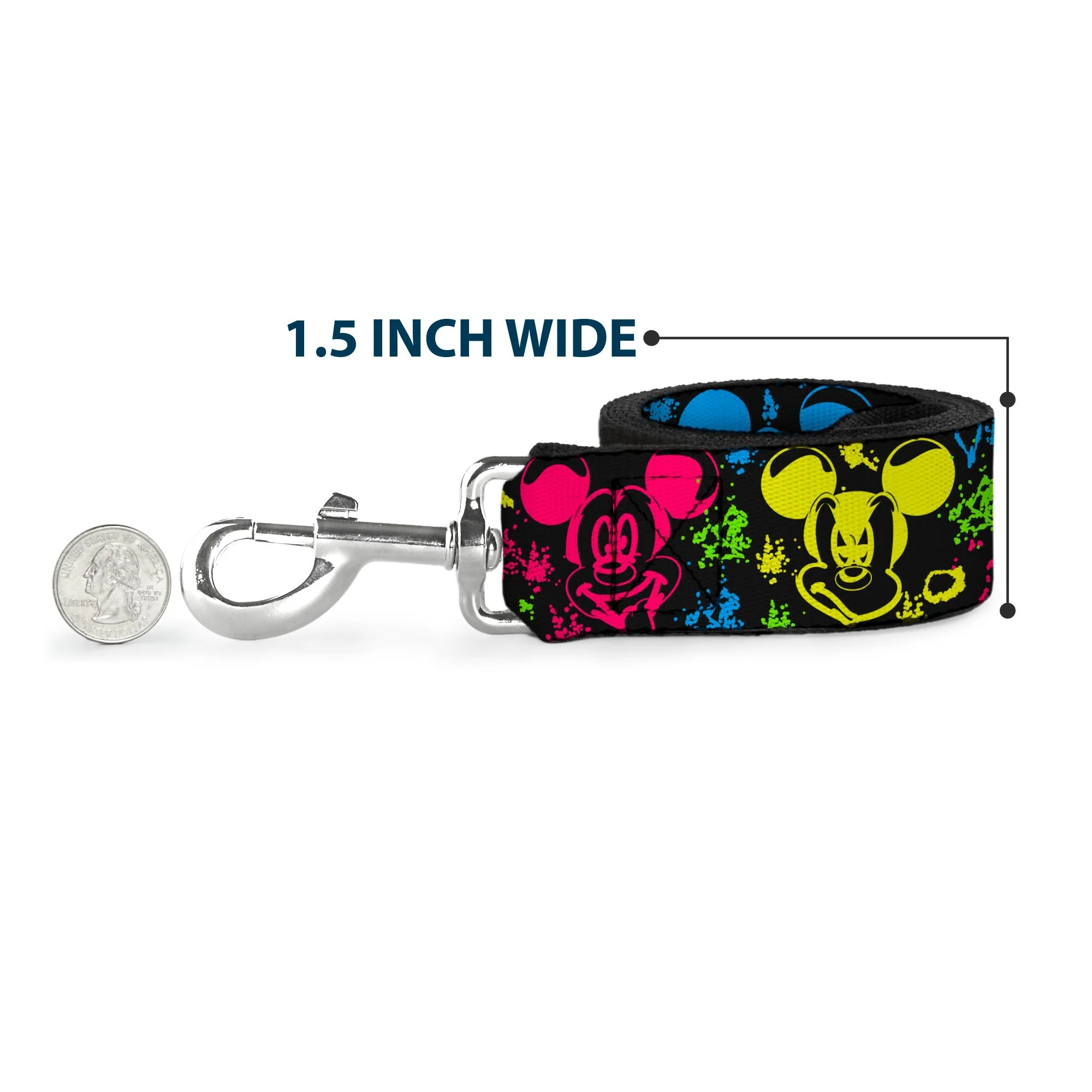 Dog Leash - Mickey Expressions/Paint Splatter Black/Multi Neon - Image 6