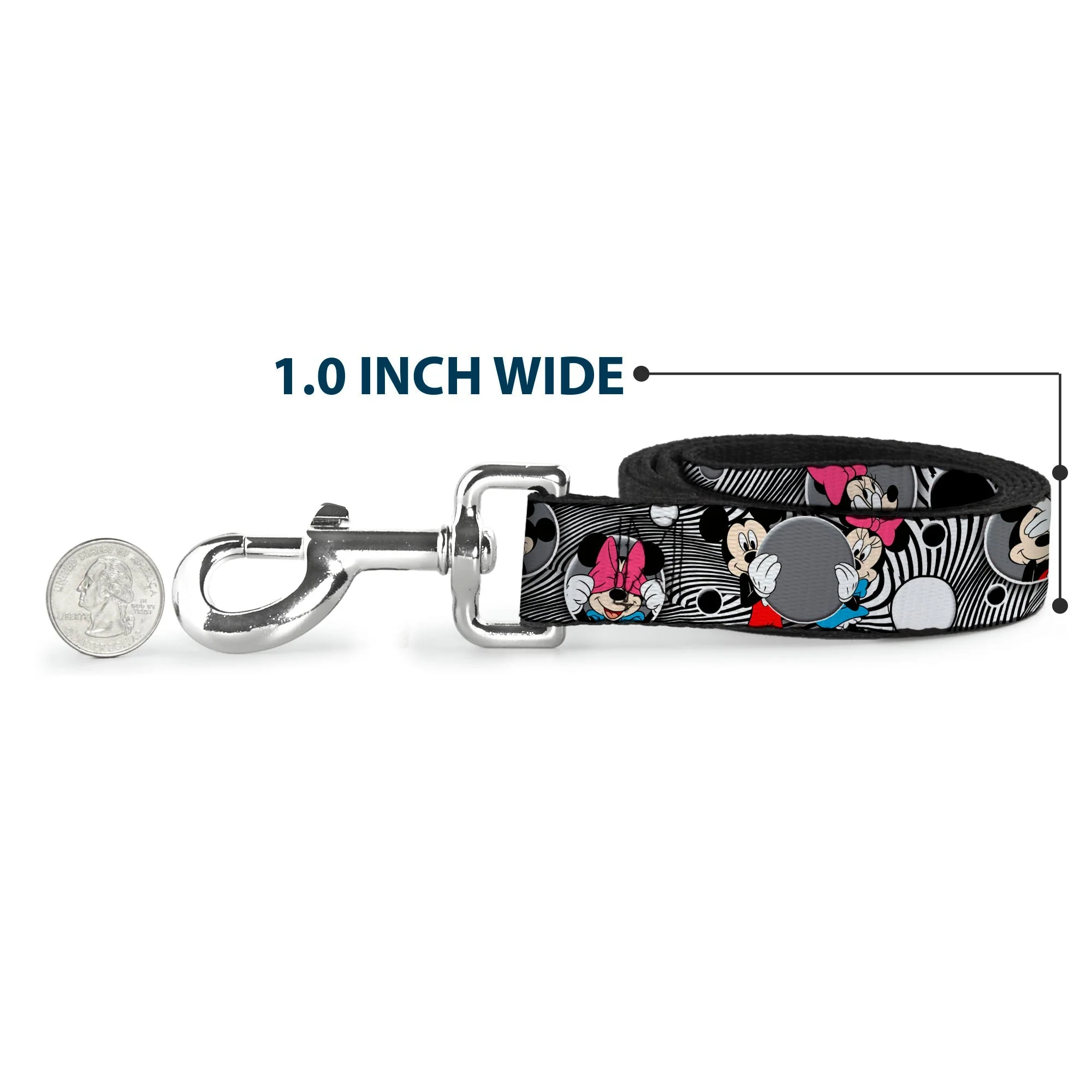 Dog Leash - Mickey & Minnie Peek-a-Boo Expressions Swirl Black/White - Image 5