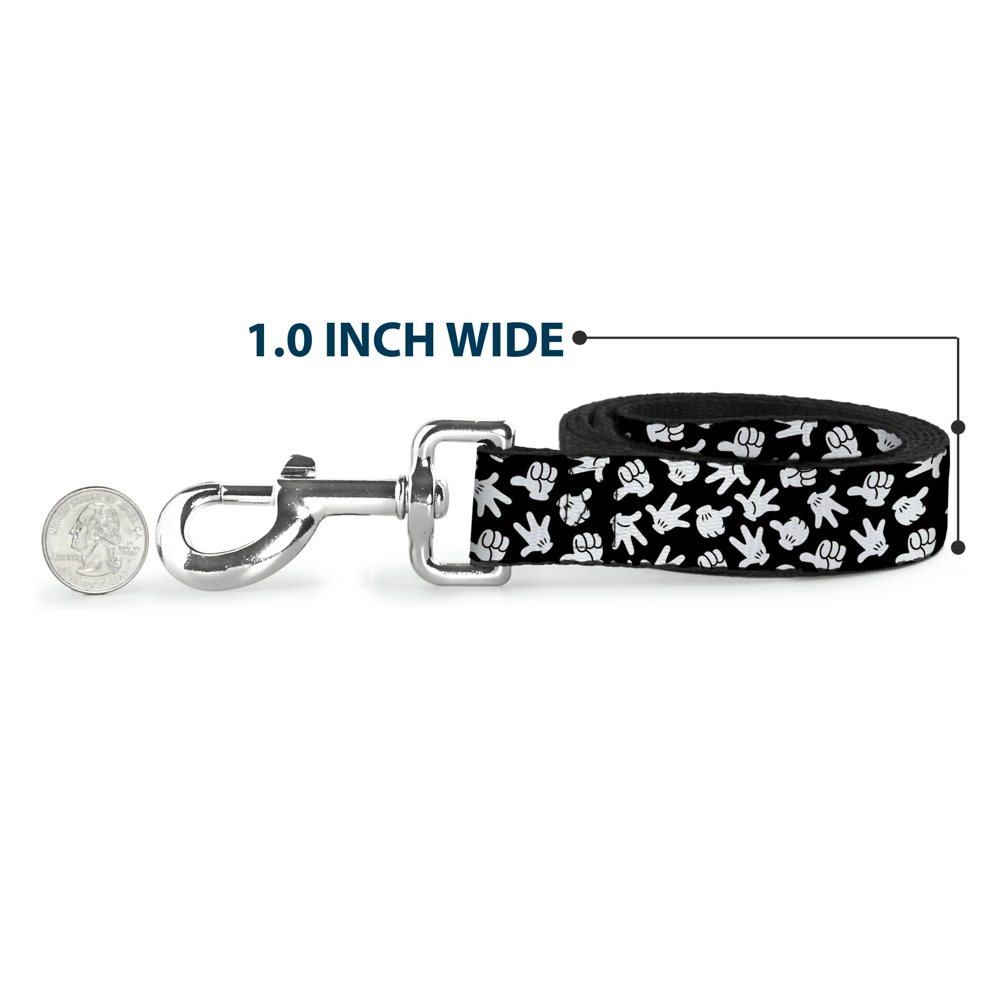 Dog Leash - Mickey Mouse Hand Gestures2 Scattered Black/White - Image 5