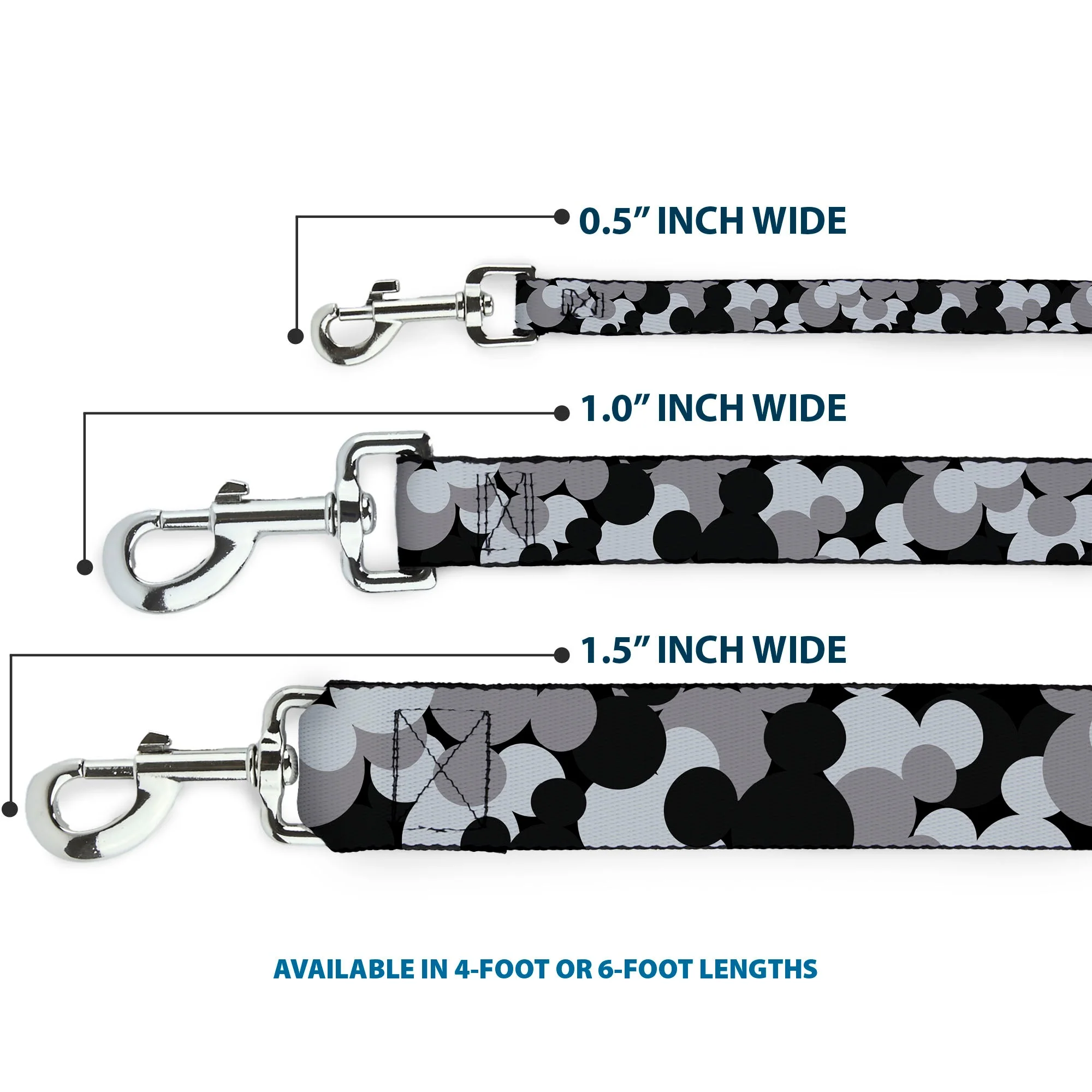 Dog Leash - Mickey Mouse Head Stacked Black/Grays - Image 3