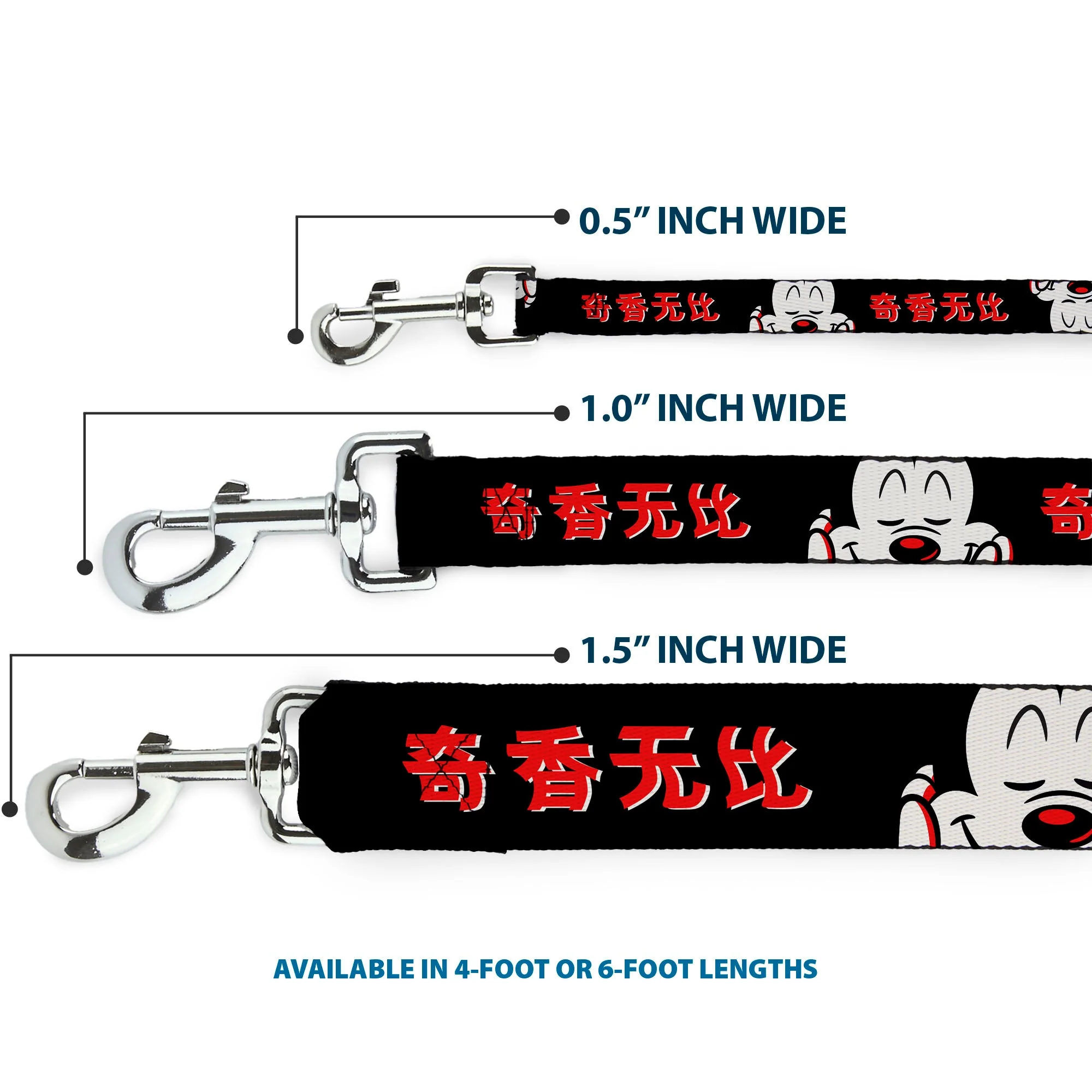 Dog Leash - Mickey Mouse Smelling Pose Black/White/Reds - Image 3